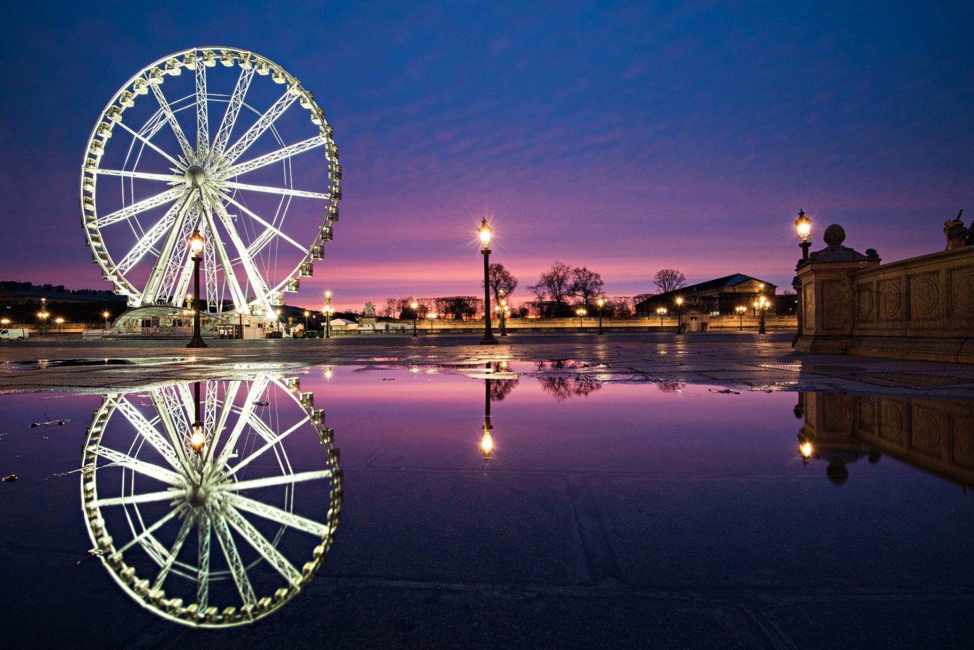 fontaine des fleuves place de la concorde reflection paris town night france fountain ferris wheel qatar airways light people