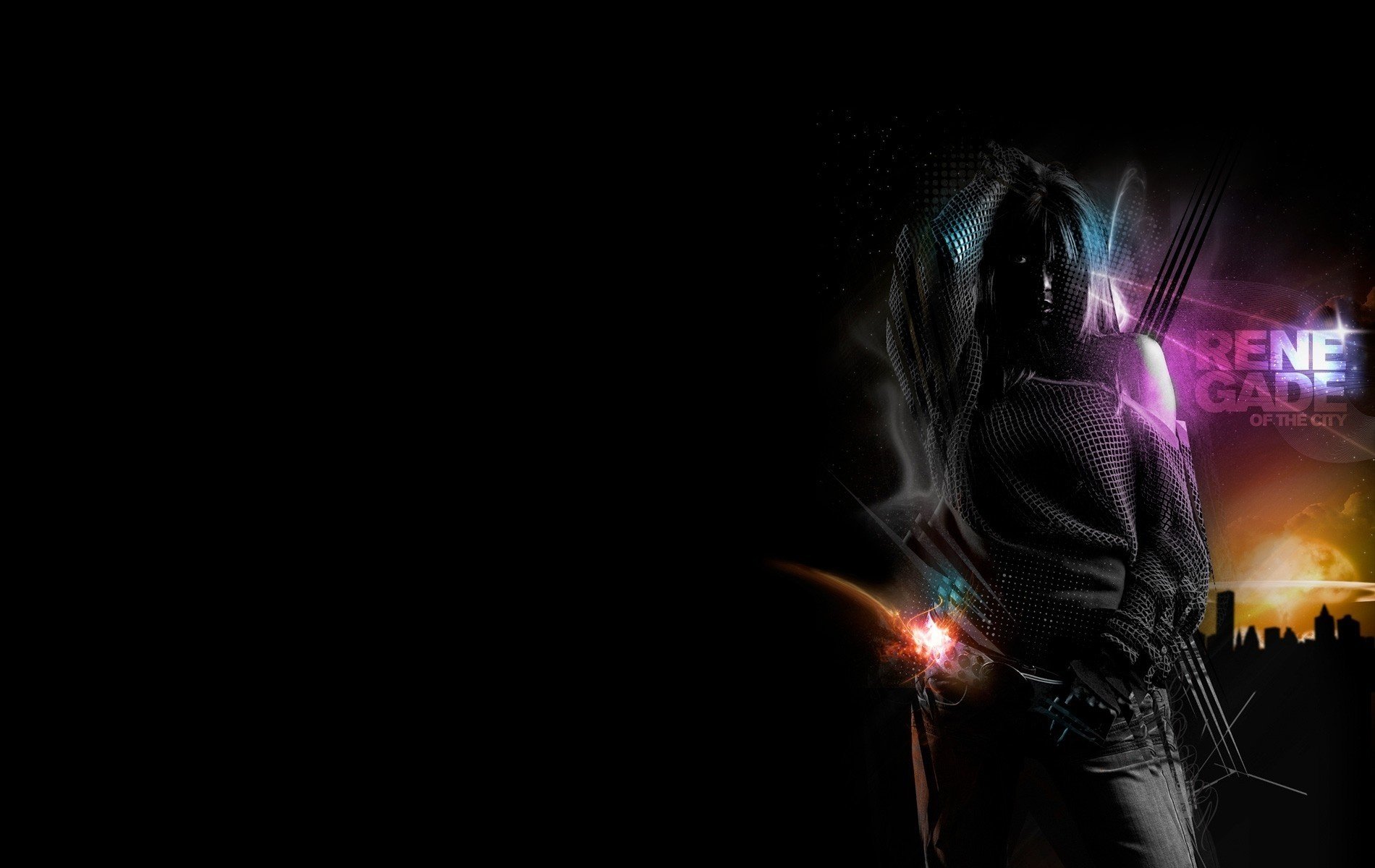 Girl in black on a black background