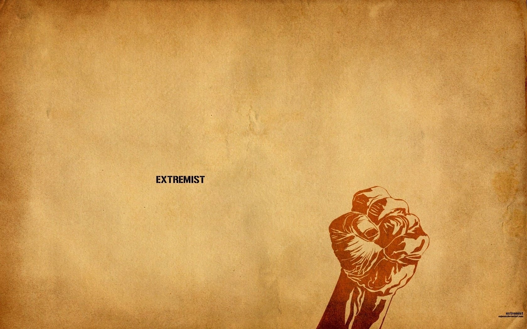 Drawing of a fist on a brown background