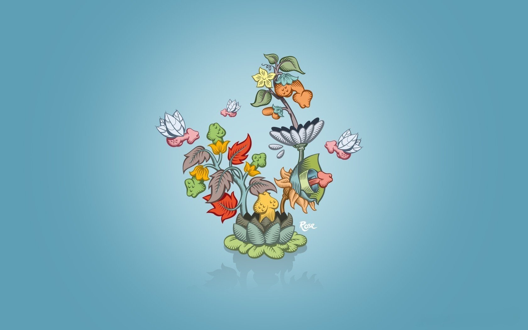 Colorful painted flowers and leaves