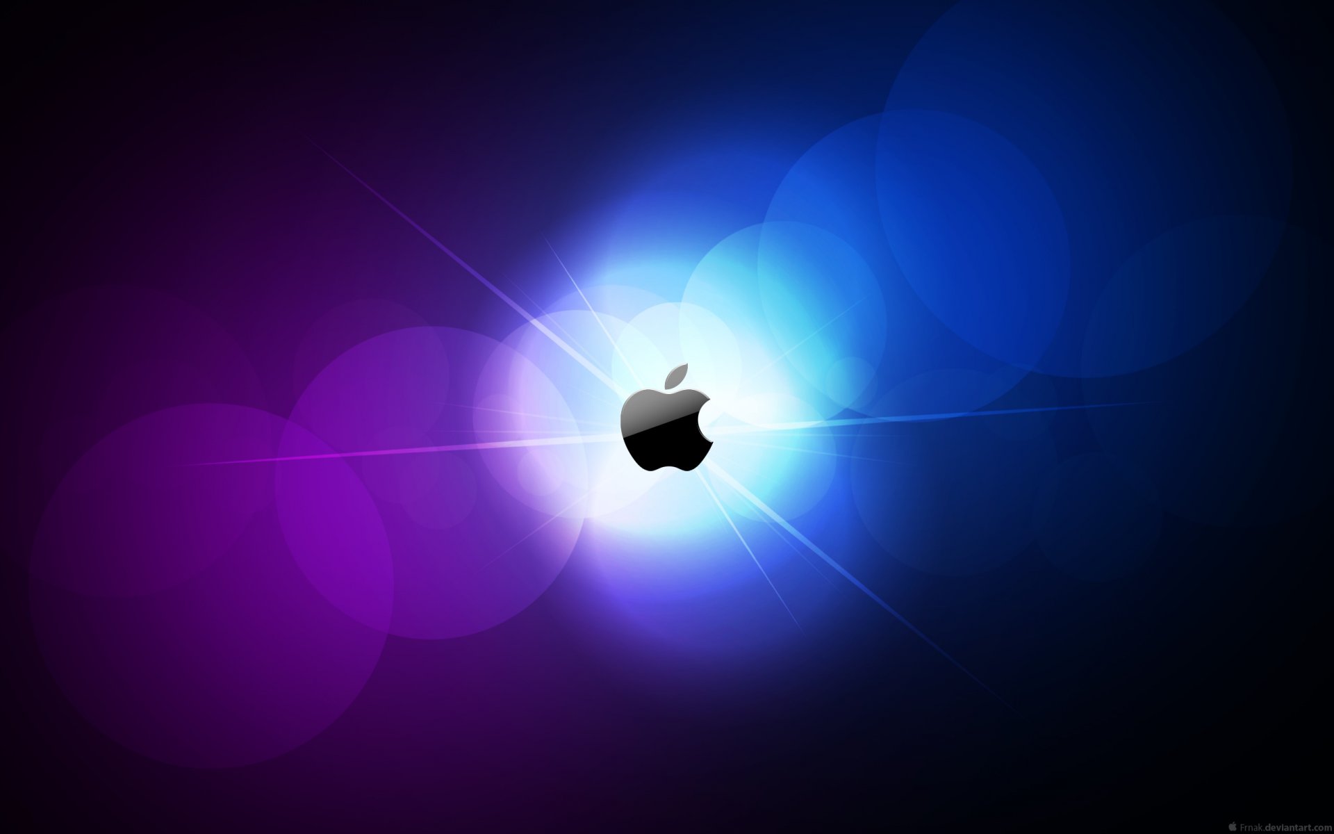 Apple logo on a blue-purple glow background