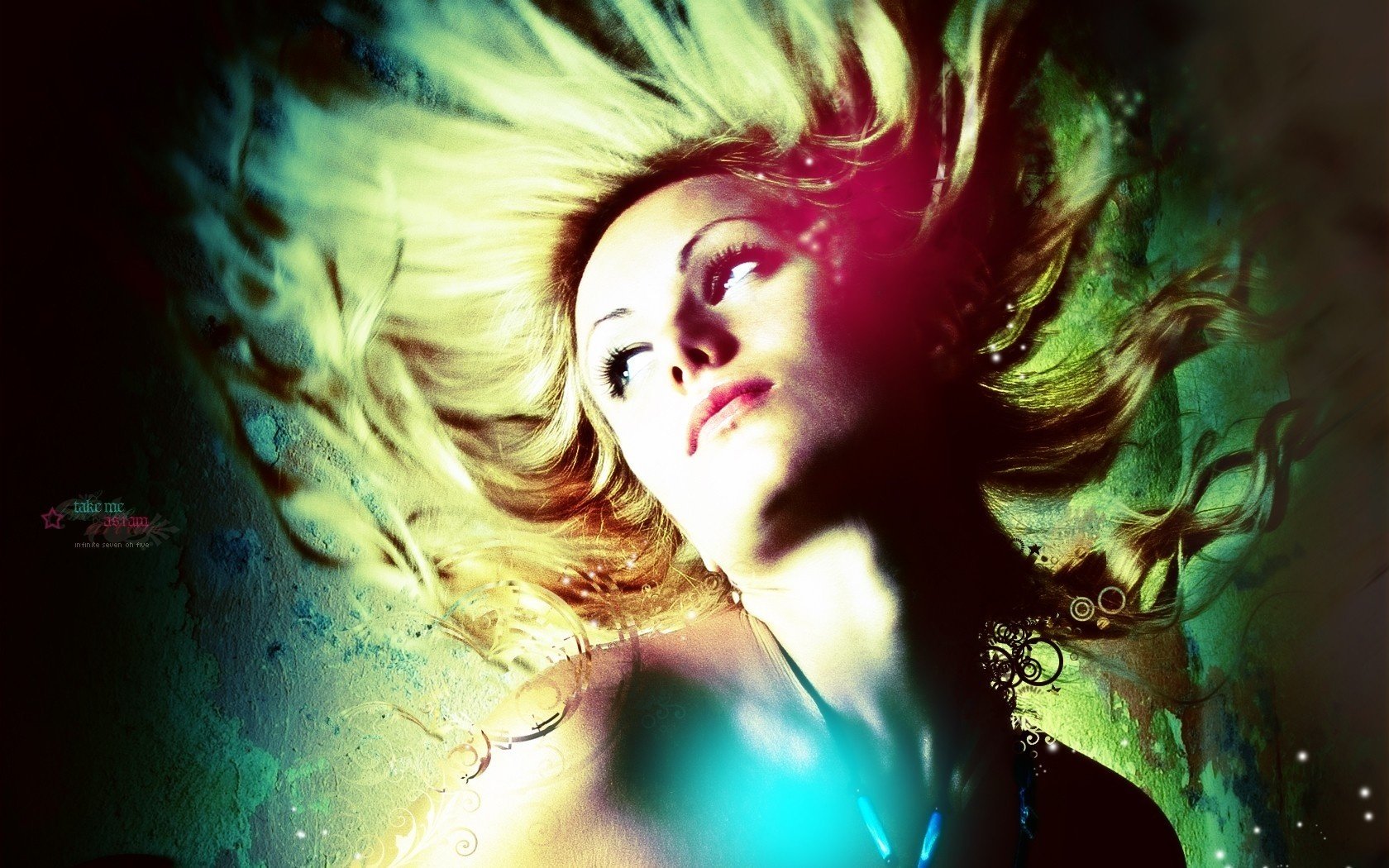 A girl model photographed her hair in motion