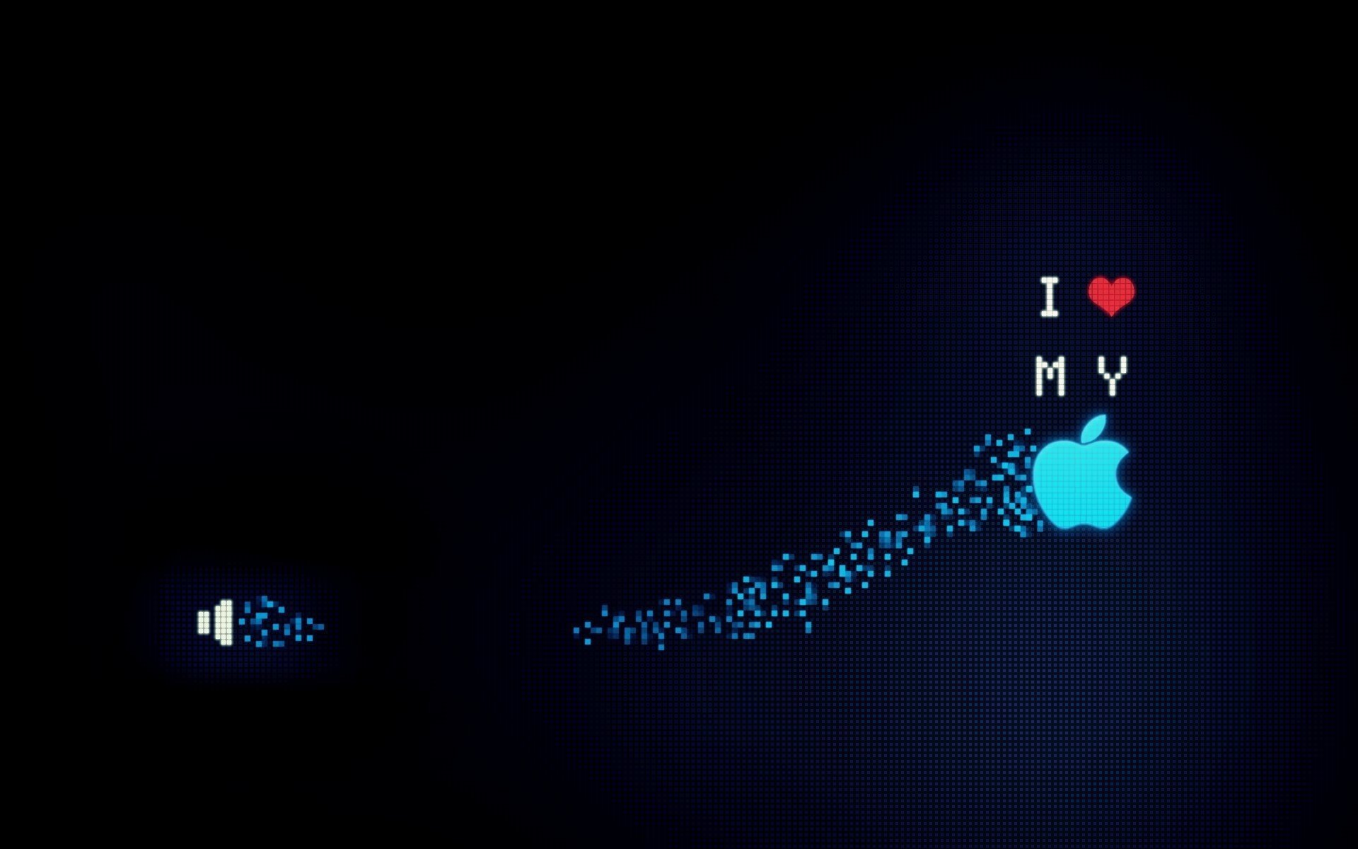 A blue apple apple in squares on a black background