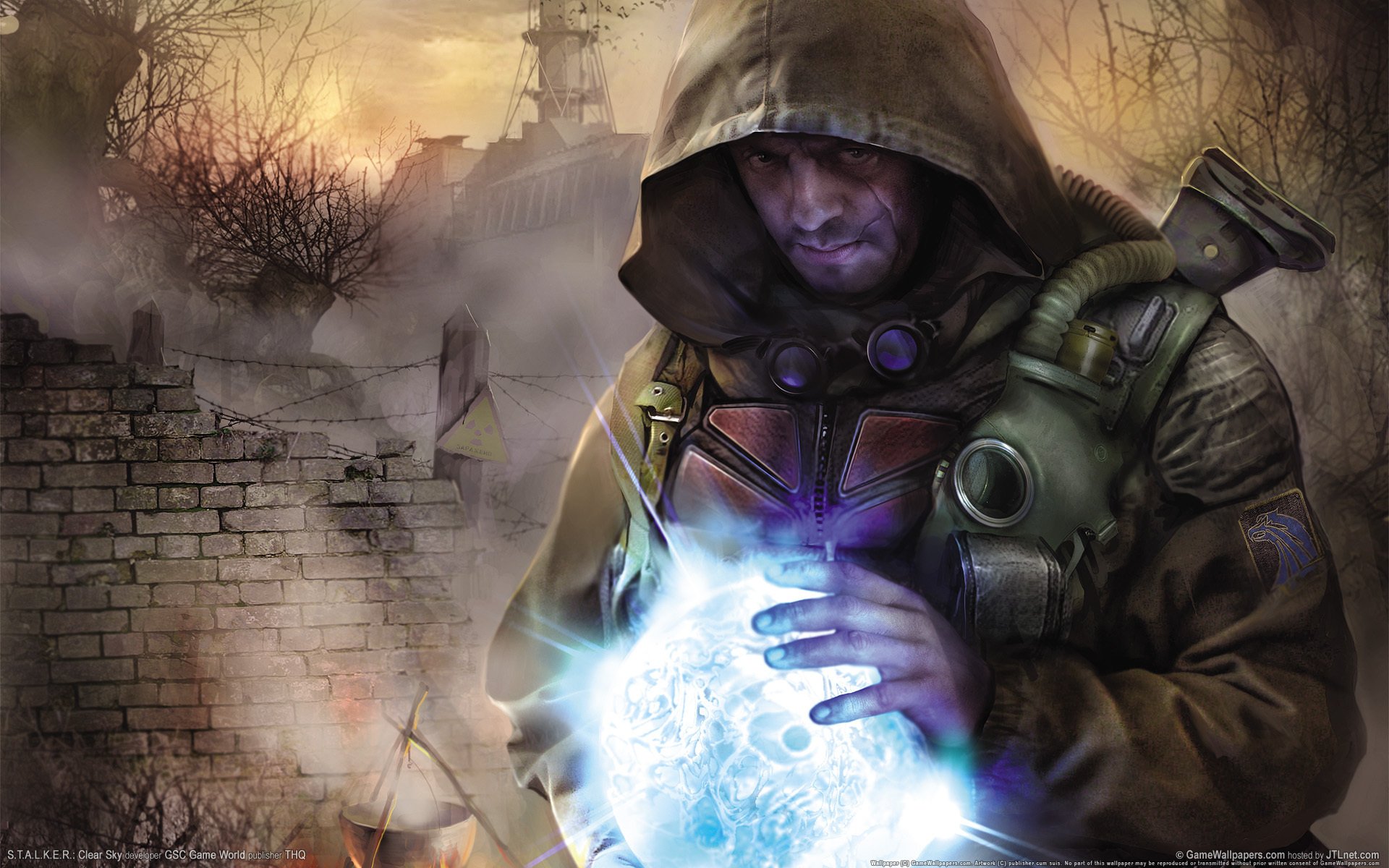 A man with a gas mask in a restricted area