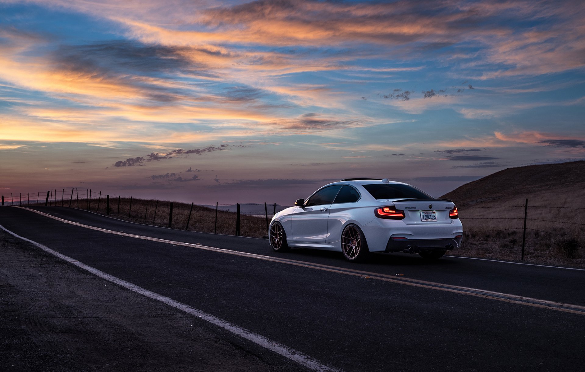 bmw m235i avant garde wheels car mountains san jose sunrise sunset rear