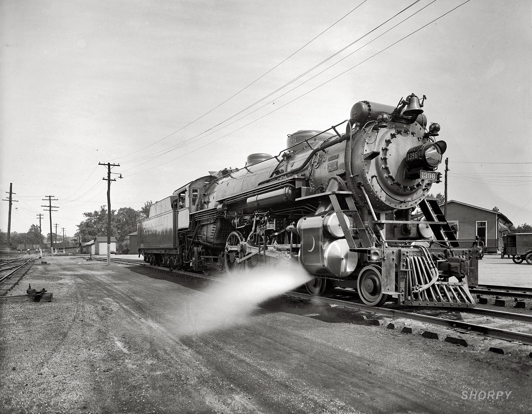 Old railway transport goes home on the road, black and white picture