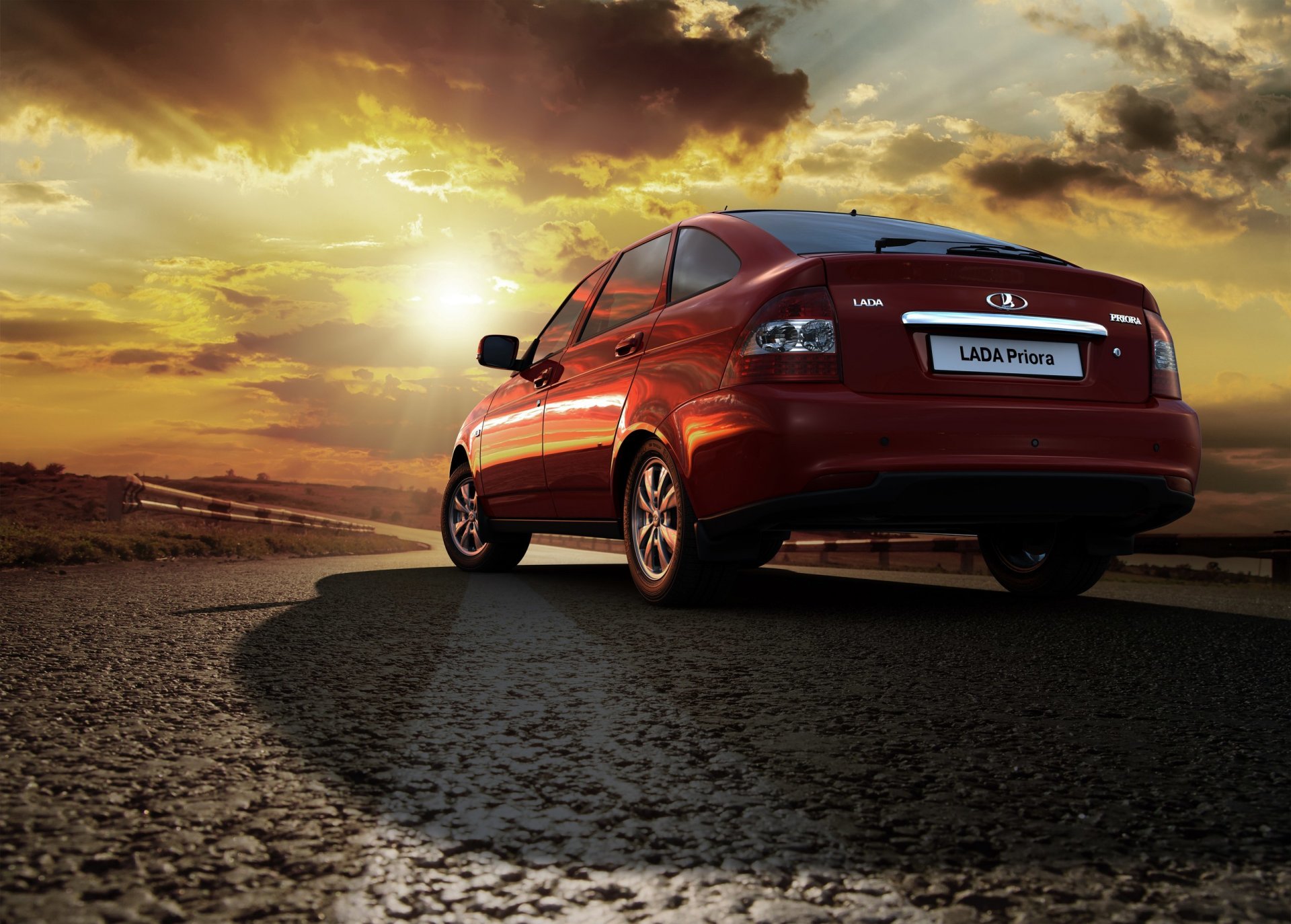 lada priora hatchback red flagship vehicles wallpaper background