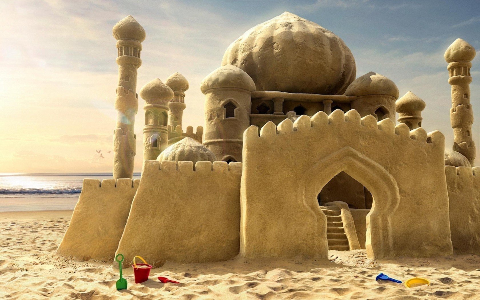 Fabulous sand mosque on the seashore