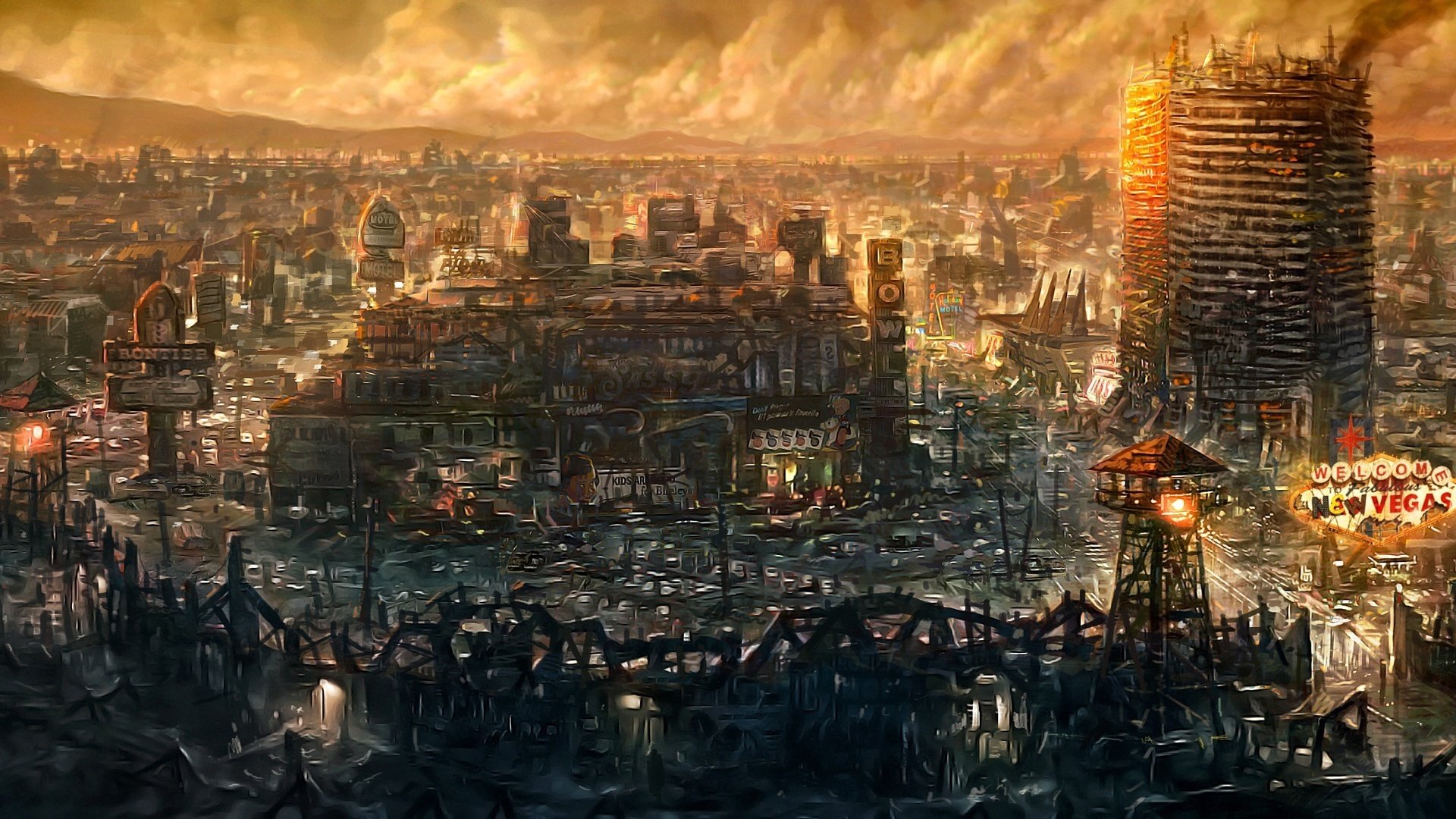 A large destroyed city of the Fallout game