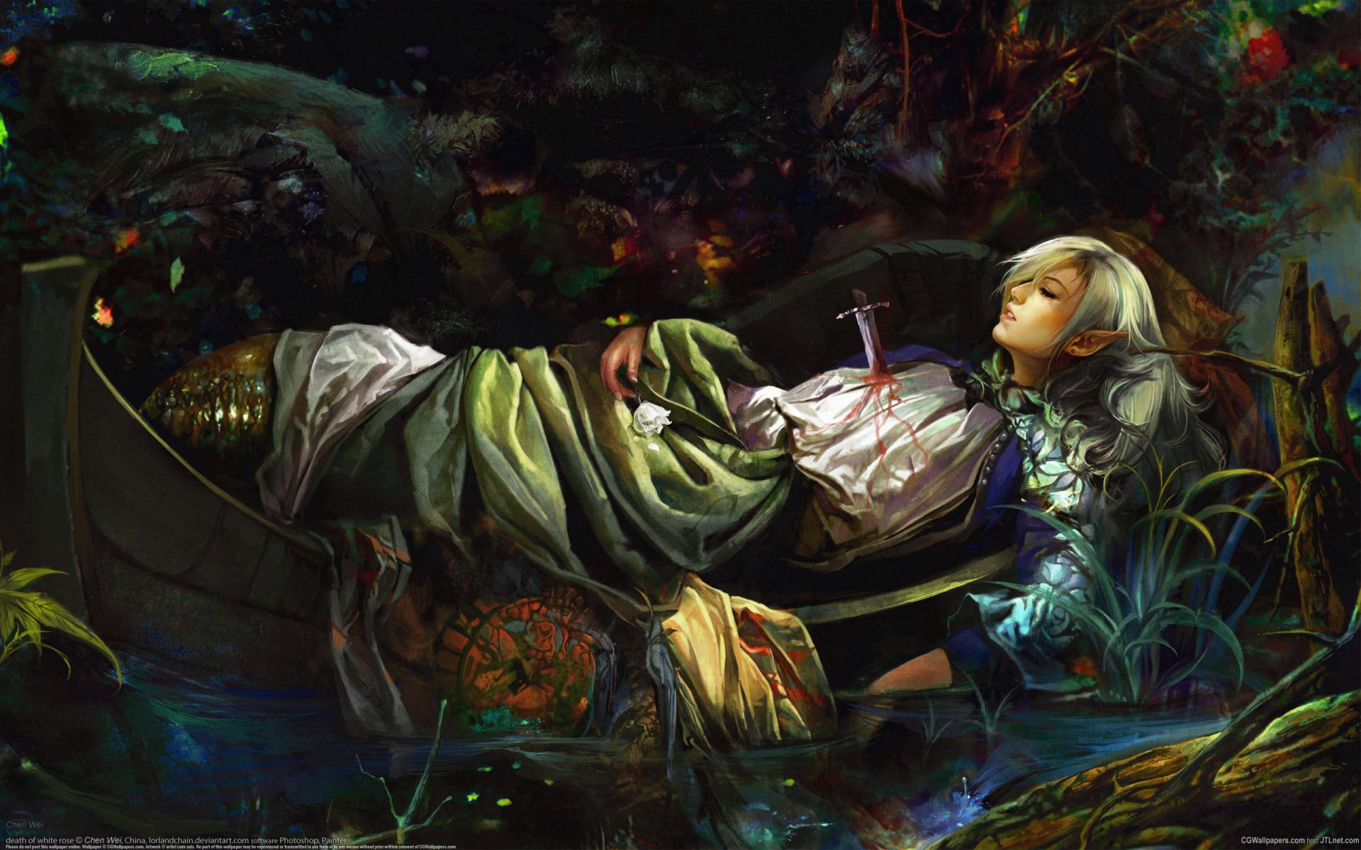 Girls with a knife in their chest in a fairy-tale world