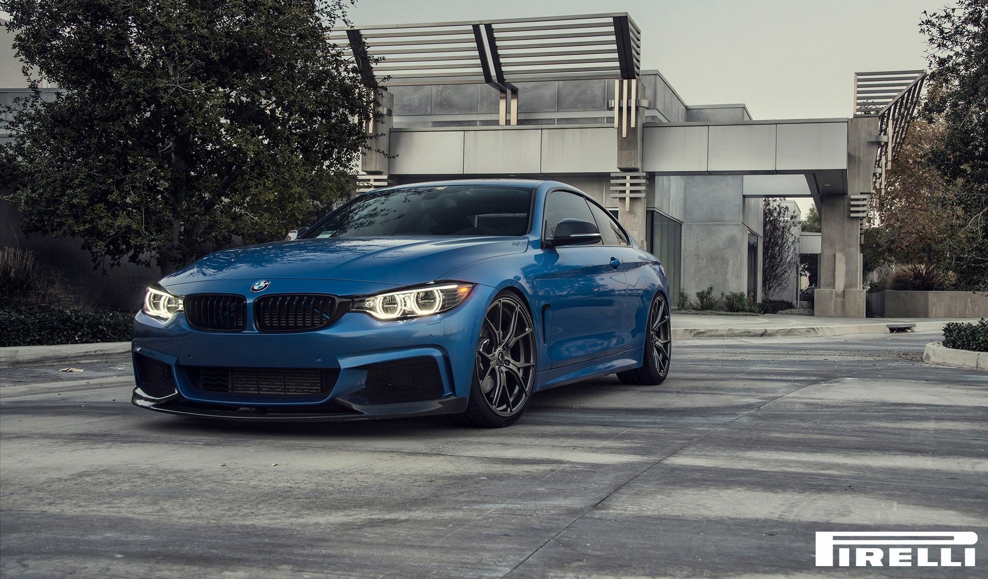 bmw f32 435i estoril blue v-ff vorsteiner 2015 front pirelli wheels