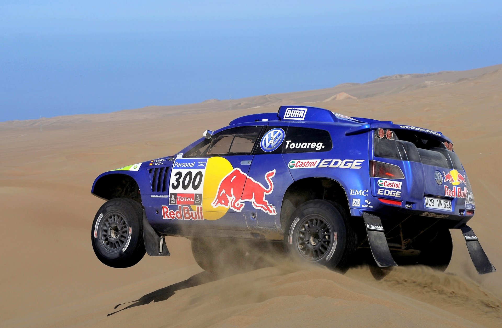 volkswagen touareg dakar rally suv machine blue desert race car