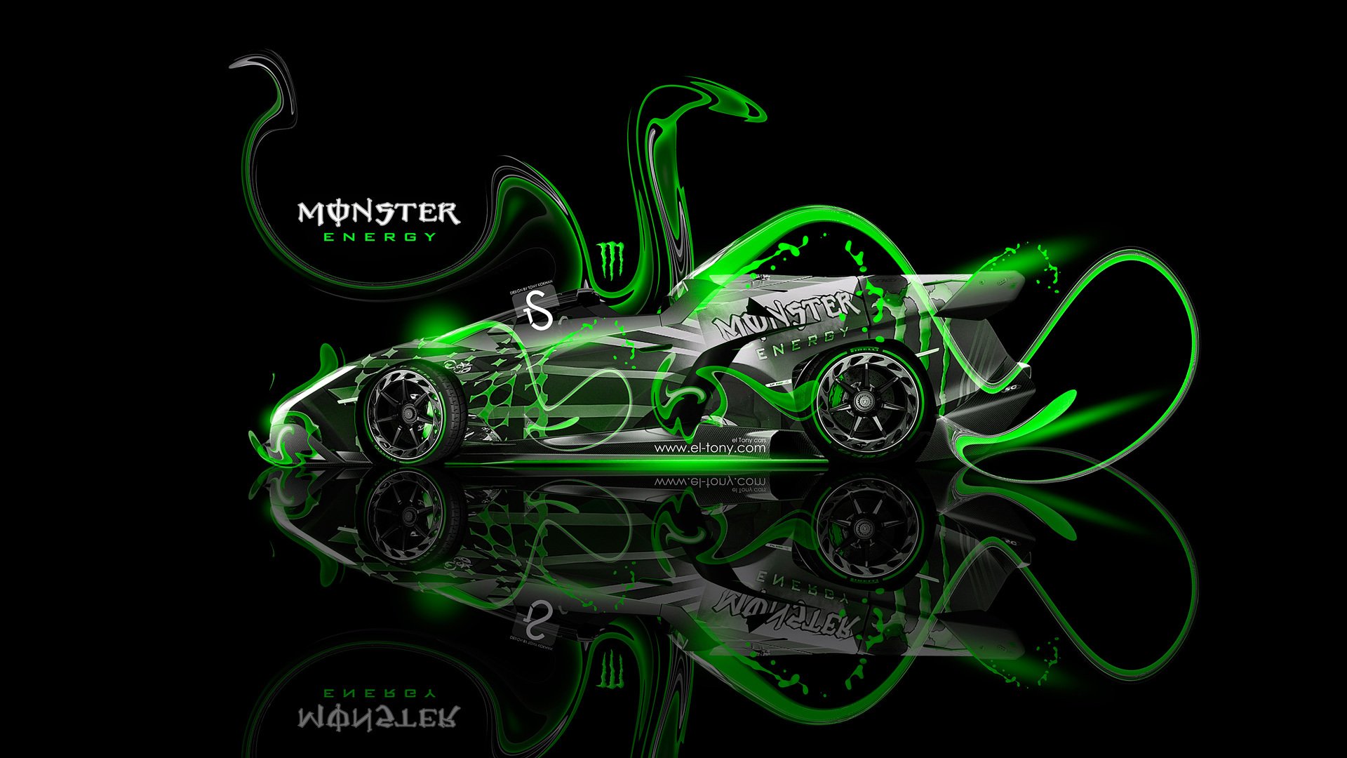 monster energy lamborghini veneno roadster fantasy green neon plastic tony kokhan el tony cars photoshop car