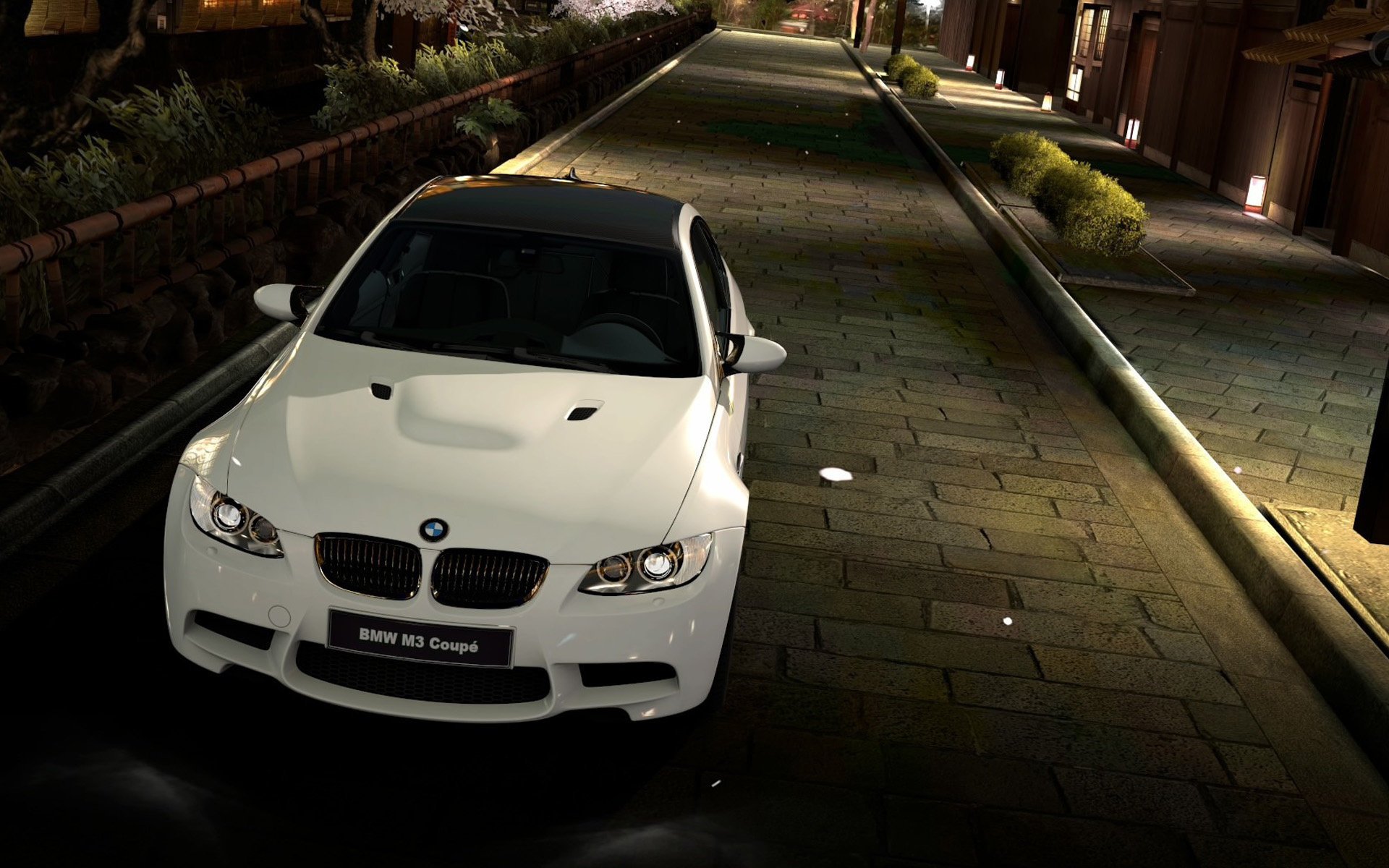 White bmw sports coupe on the background of the city