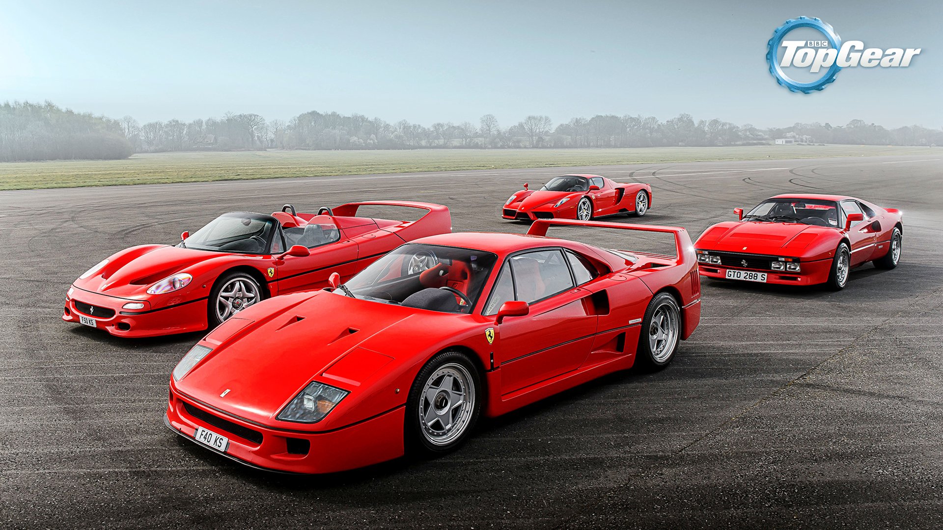 ferrari 288 gto f40 f50 enzo supercars italian red track top gear front sky grass