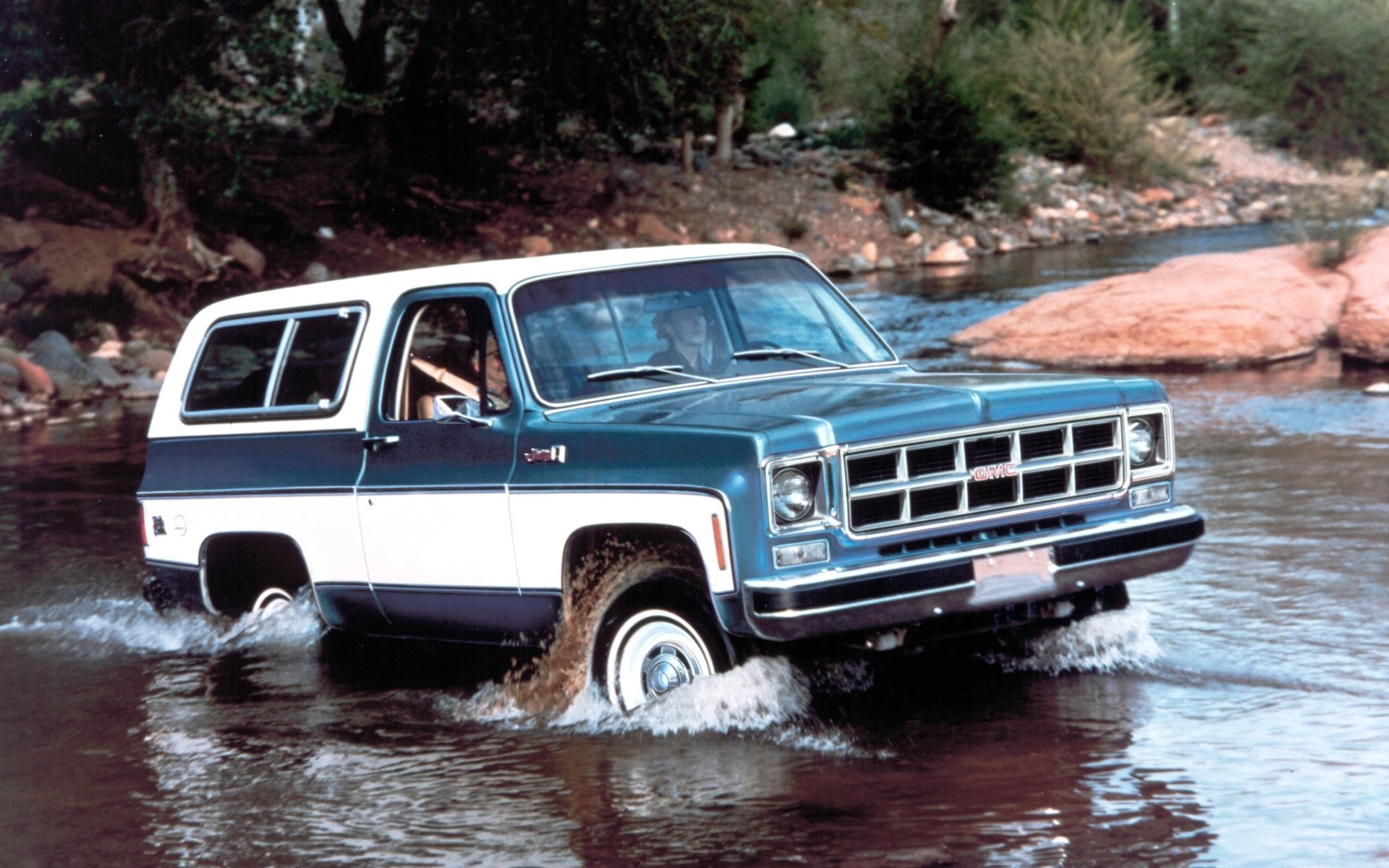 gmc jimmy 1978 jeep suv front river ford background