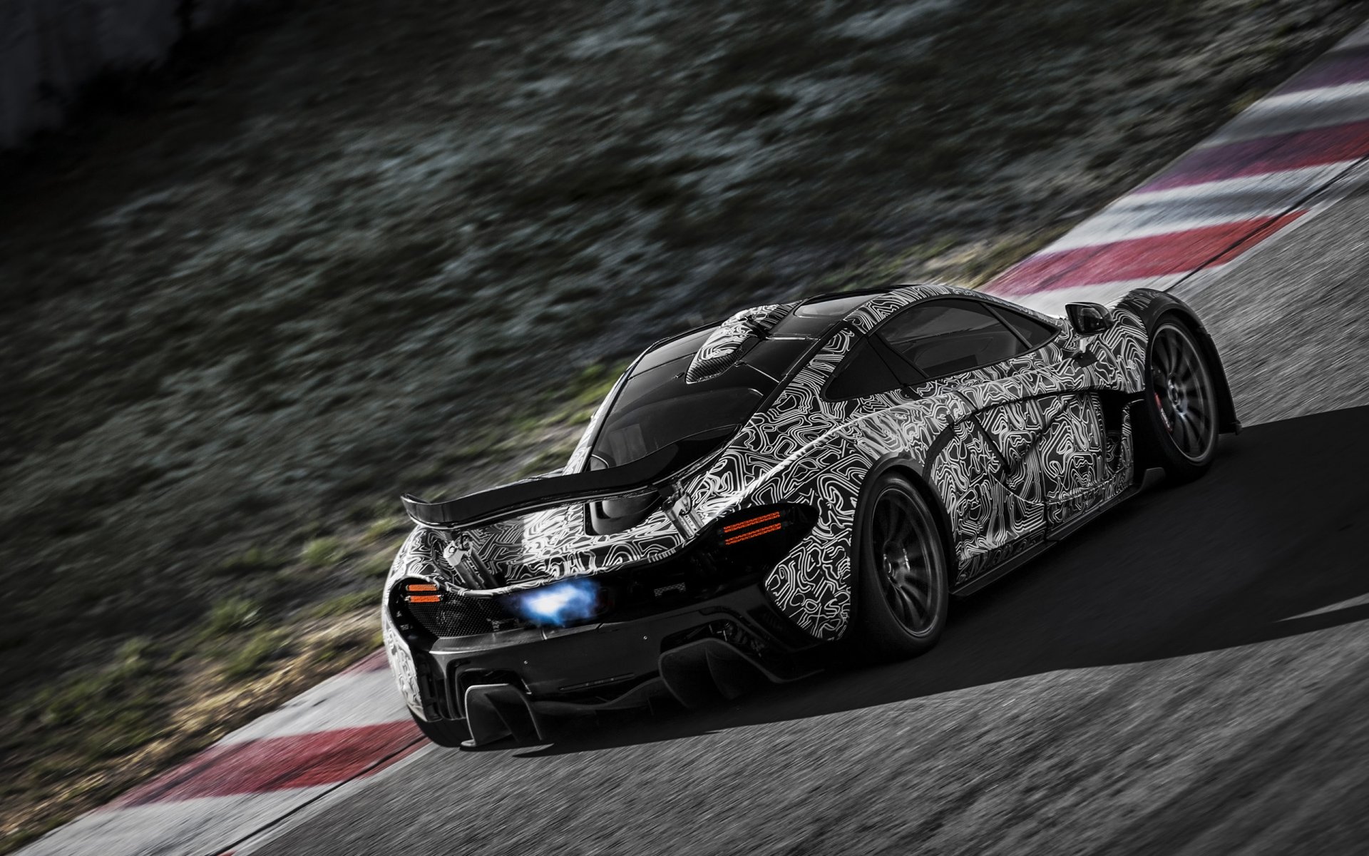 mclaren p1 hypercar track road exhaust flame