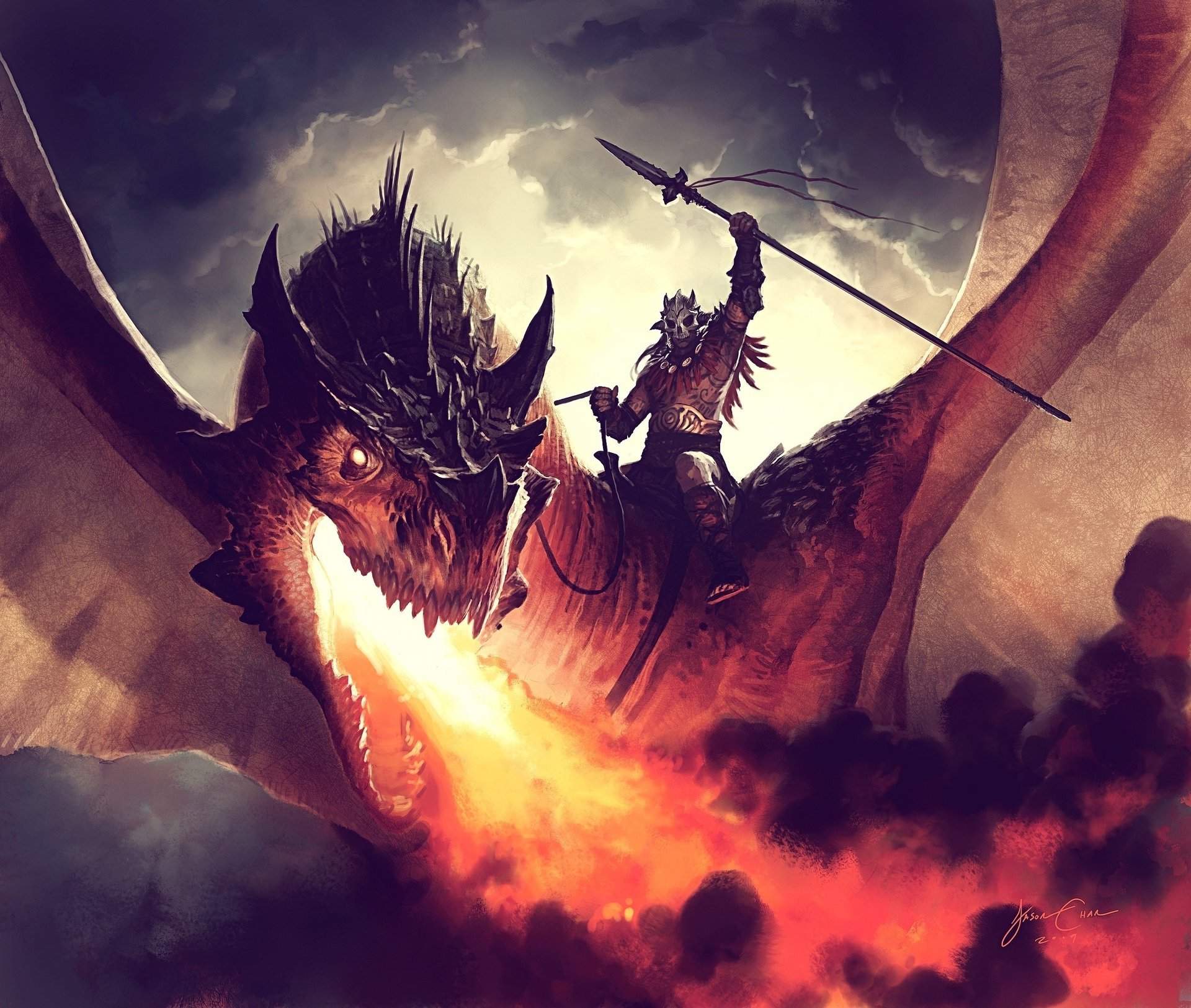 Dragon Rider breathing fire
