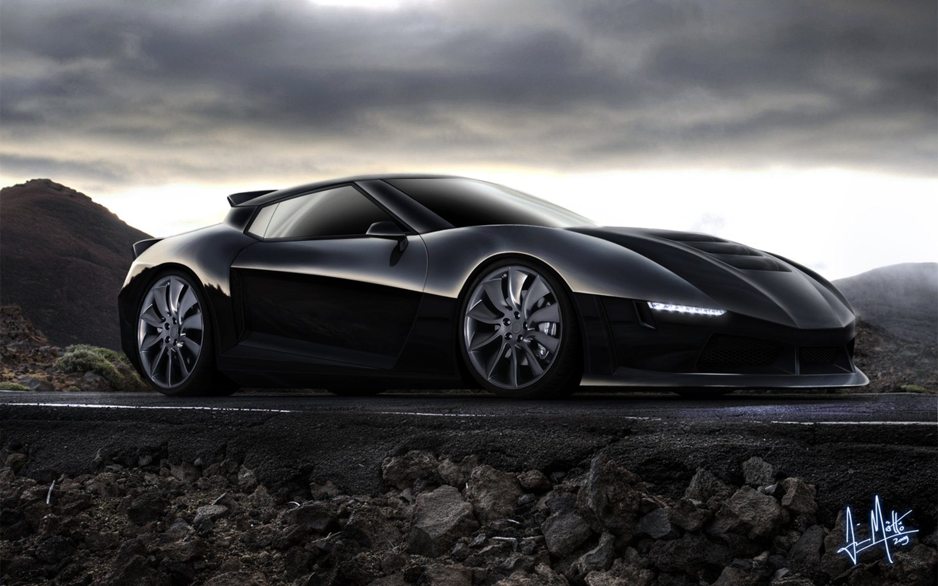 concept car racing car road mountain stones