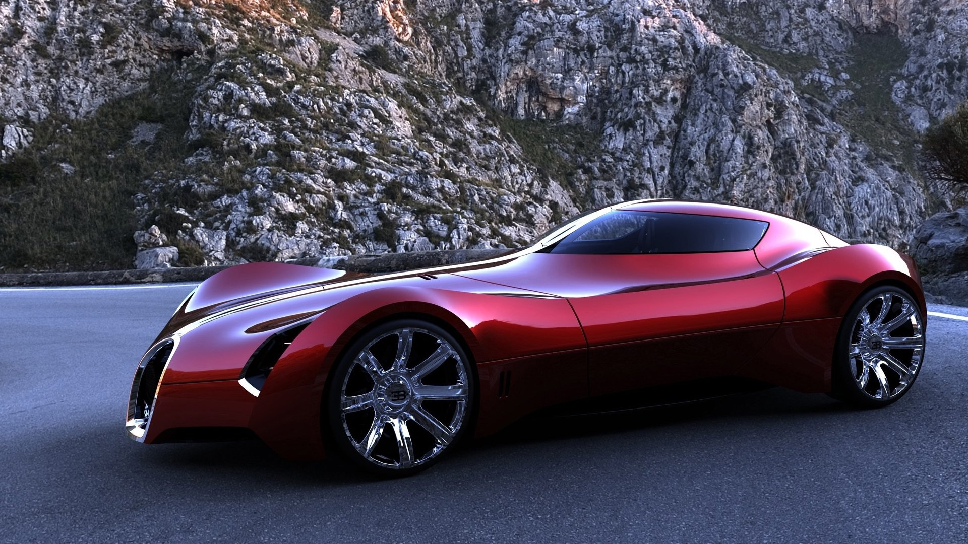 bugatti aerolithe concept red mountain road sports machine .