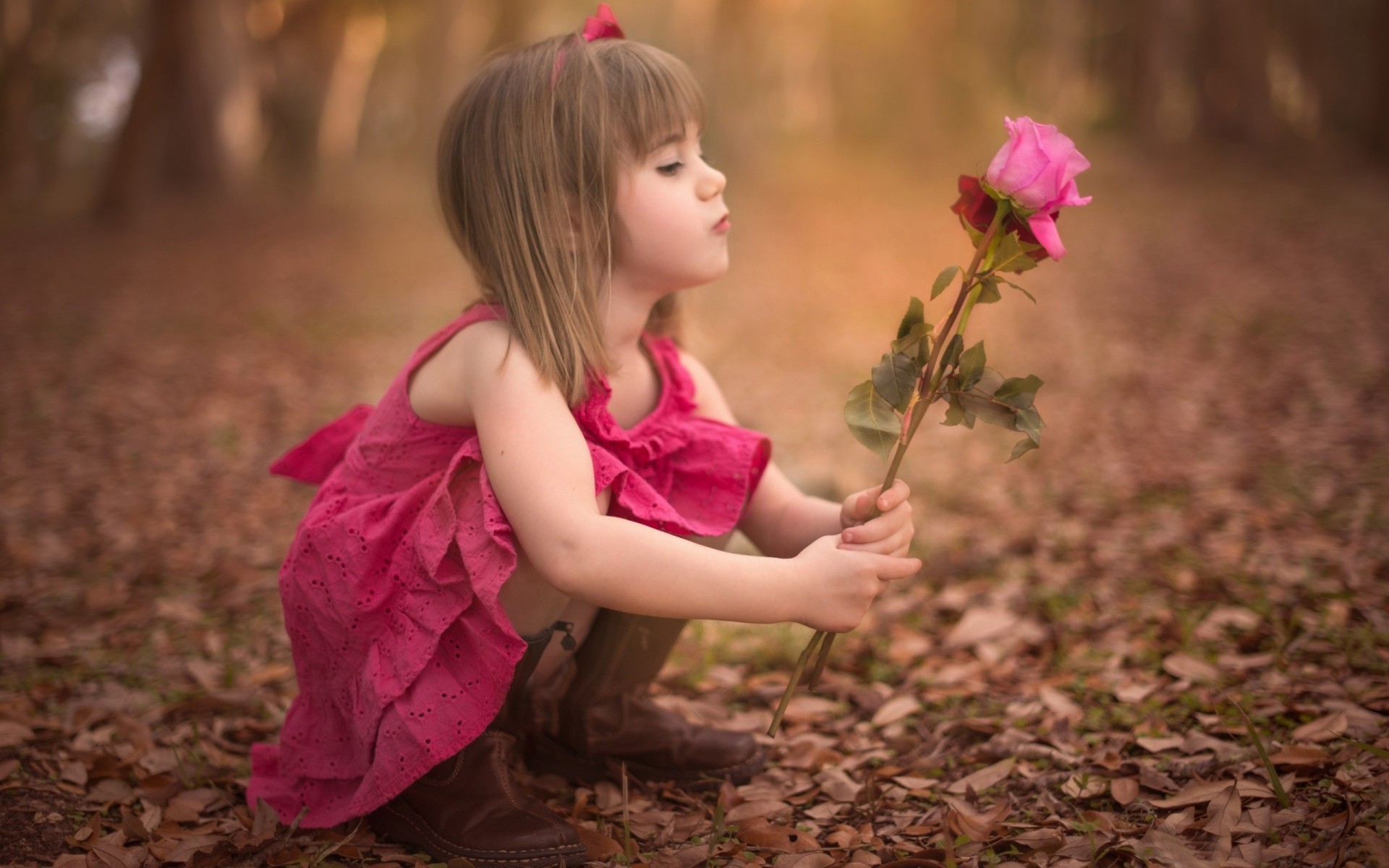rose flower girl autumn child