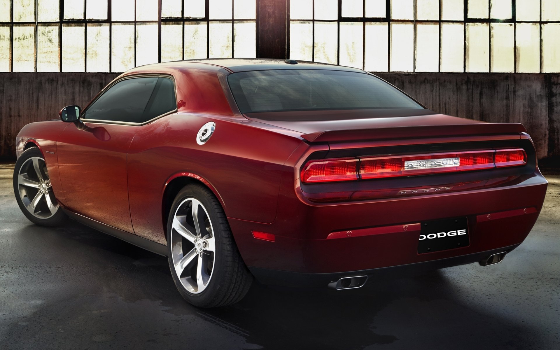 dodge challenger r t 100th anniversary muscle car rear view background