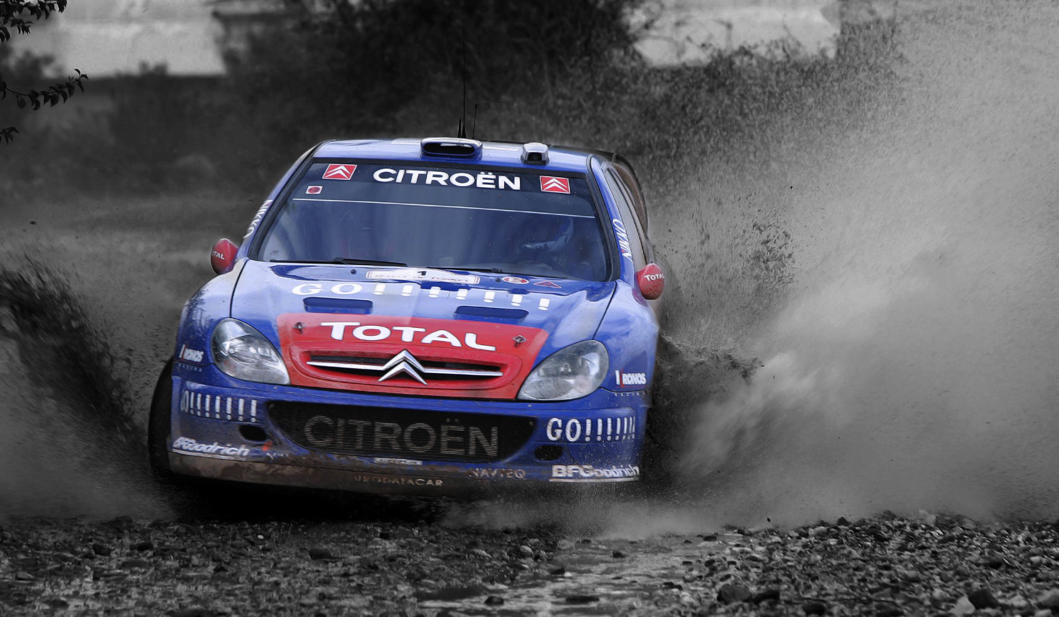 citroen xsara wrc rally car machine sports front day logo hood h b spray water blue