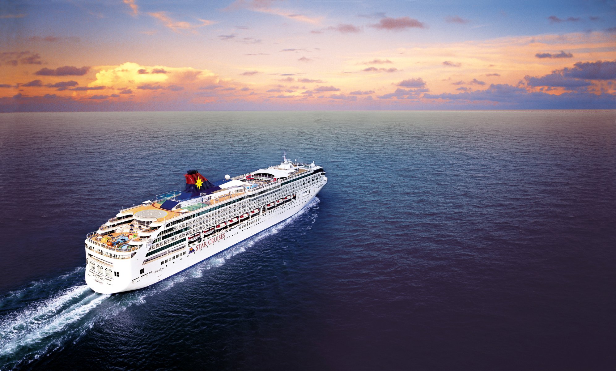 star virgo ships liner sea on the fly passenger water sky clouds dawn