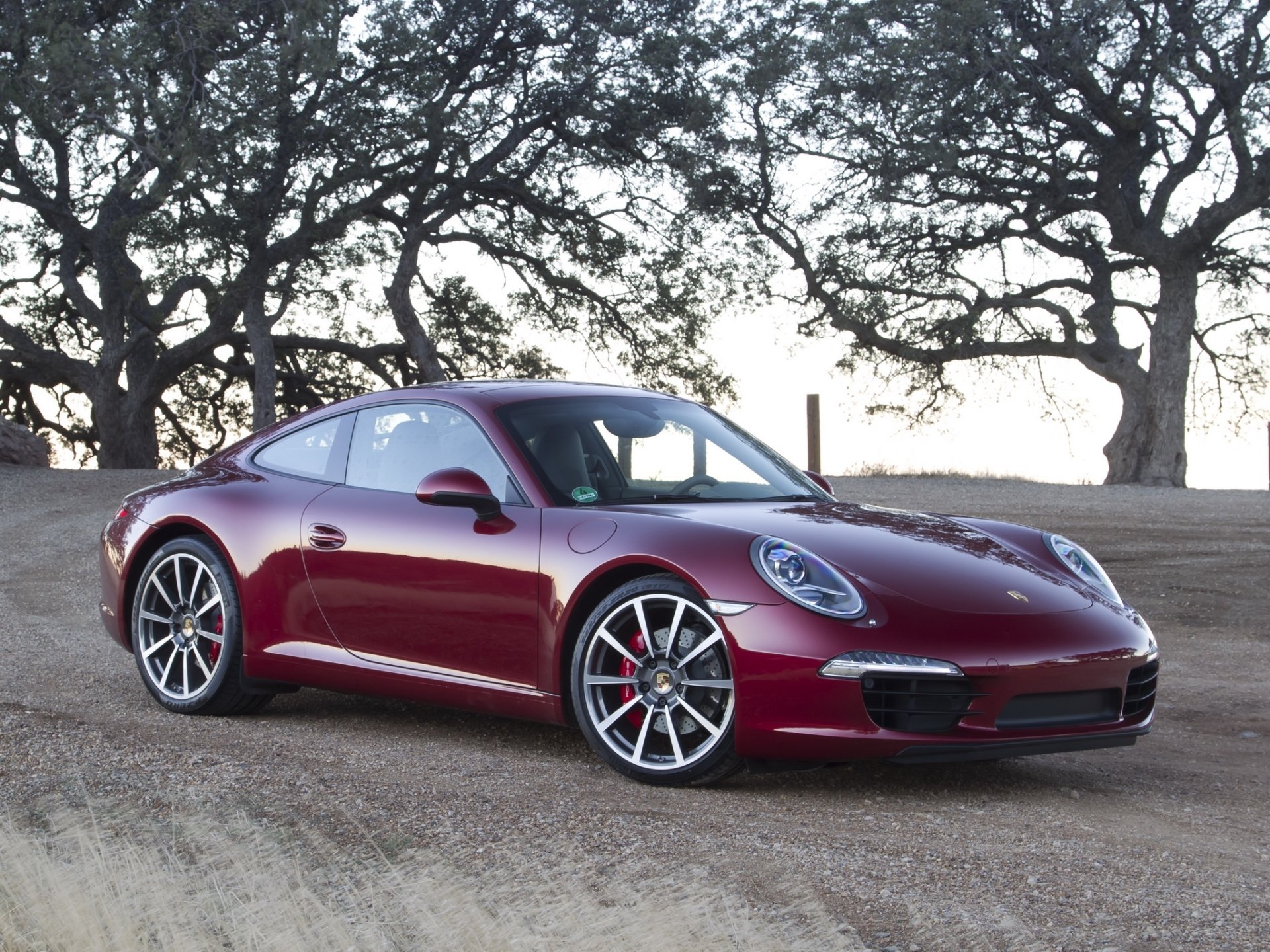 porsche 911 carrera s coupe karerra with supercar front burgundy ears tree sky