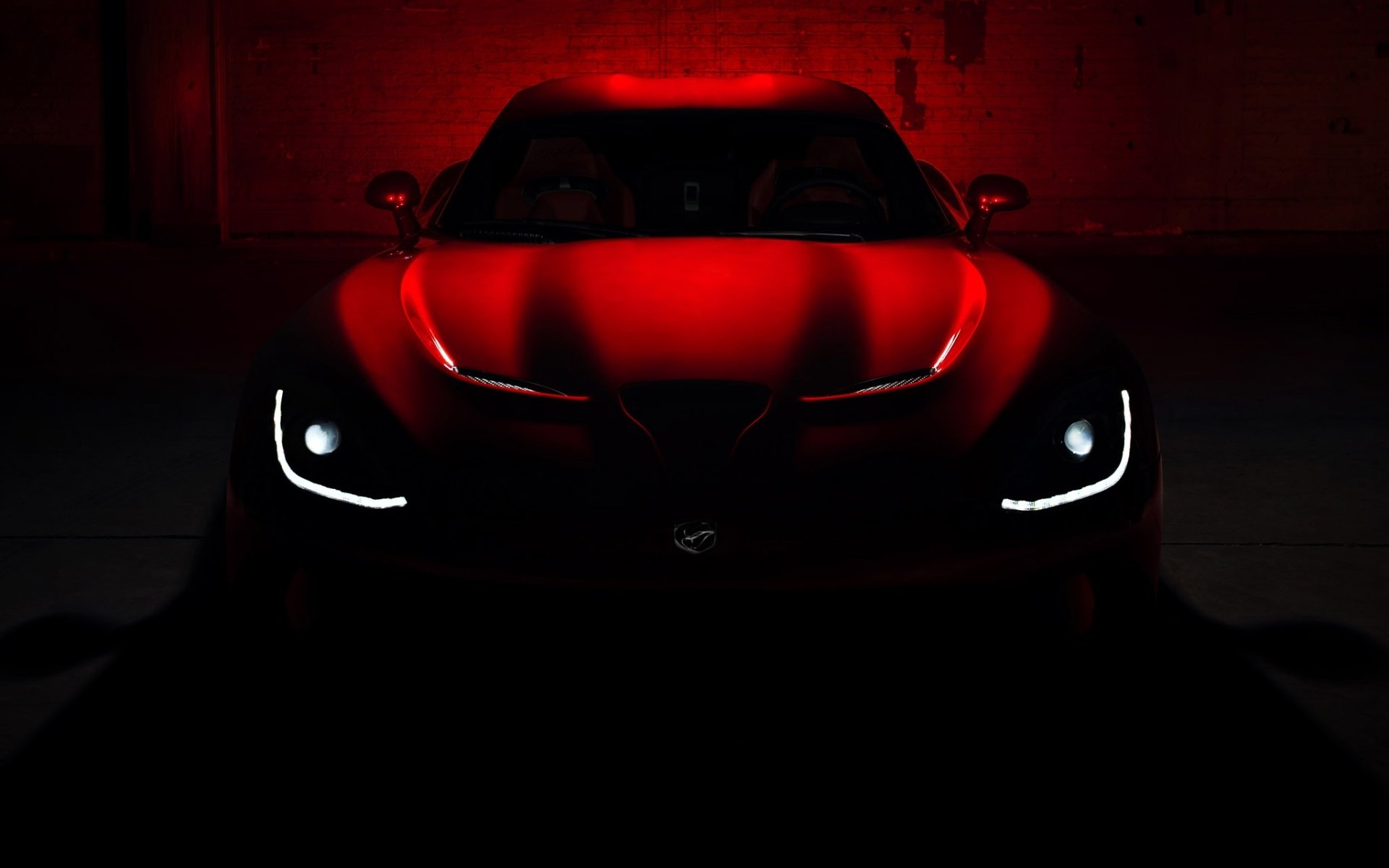 dodge srt viper gts supercar front red light hood roof dark twilight