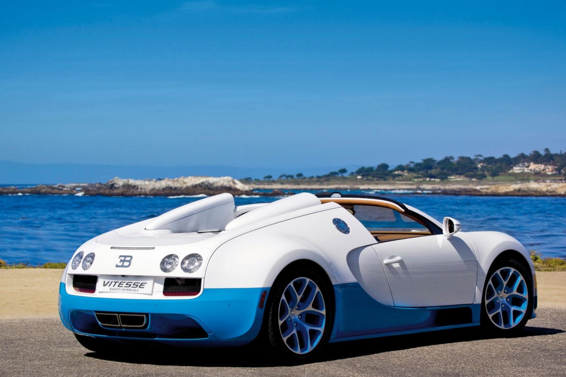 machinery sports car bugatti veyron grand sport vitesse white blue sea nature