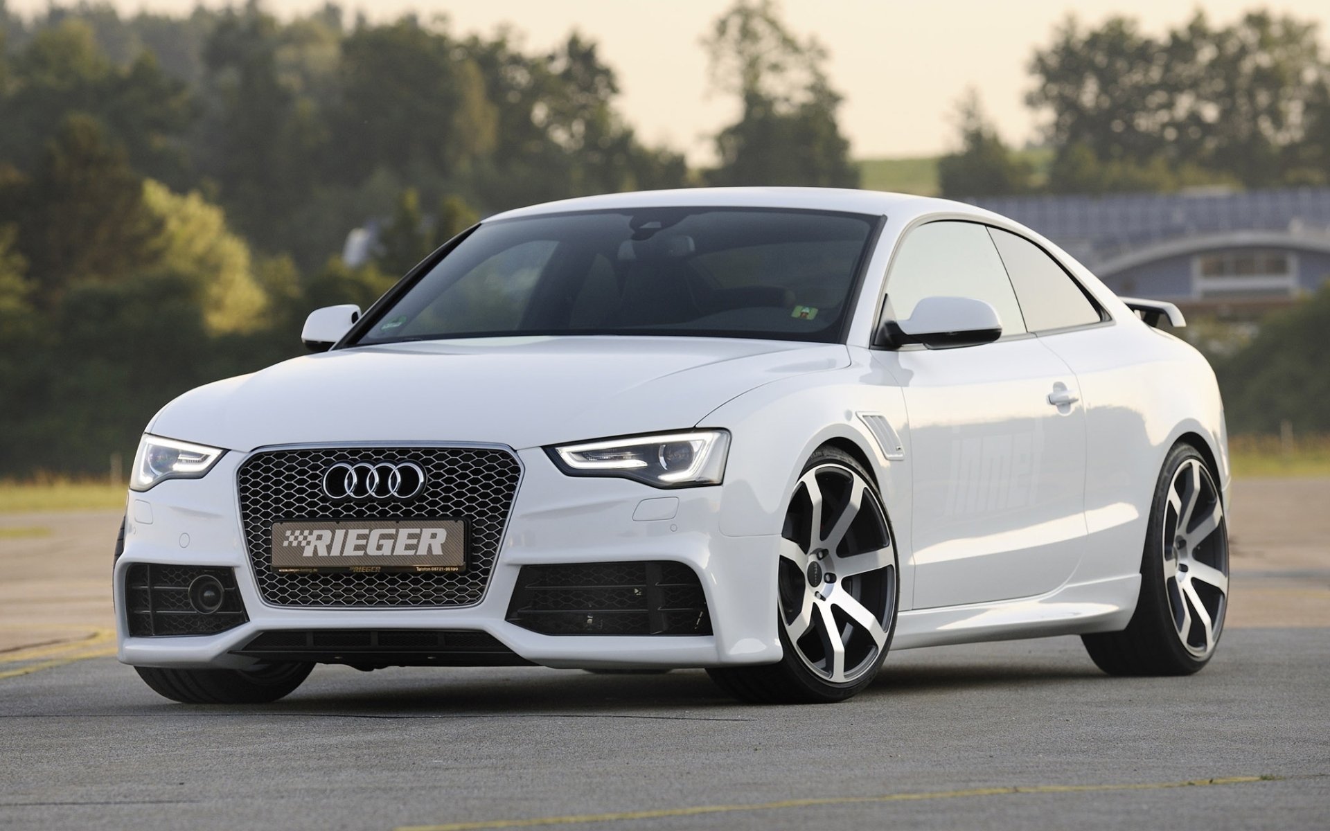 rieger audi a5 s-line coupe front tuning white drives background