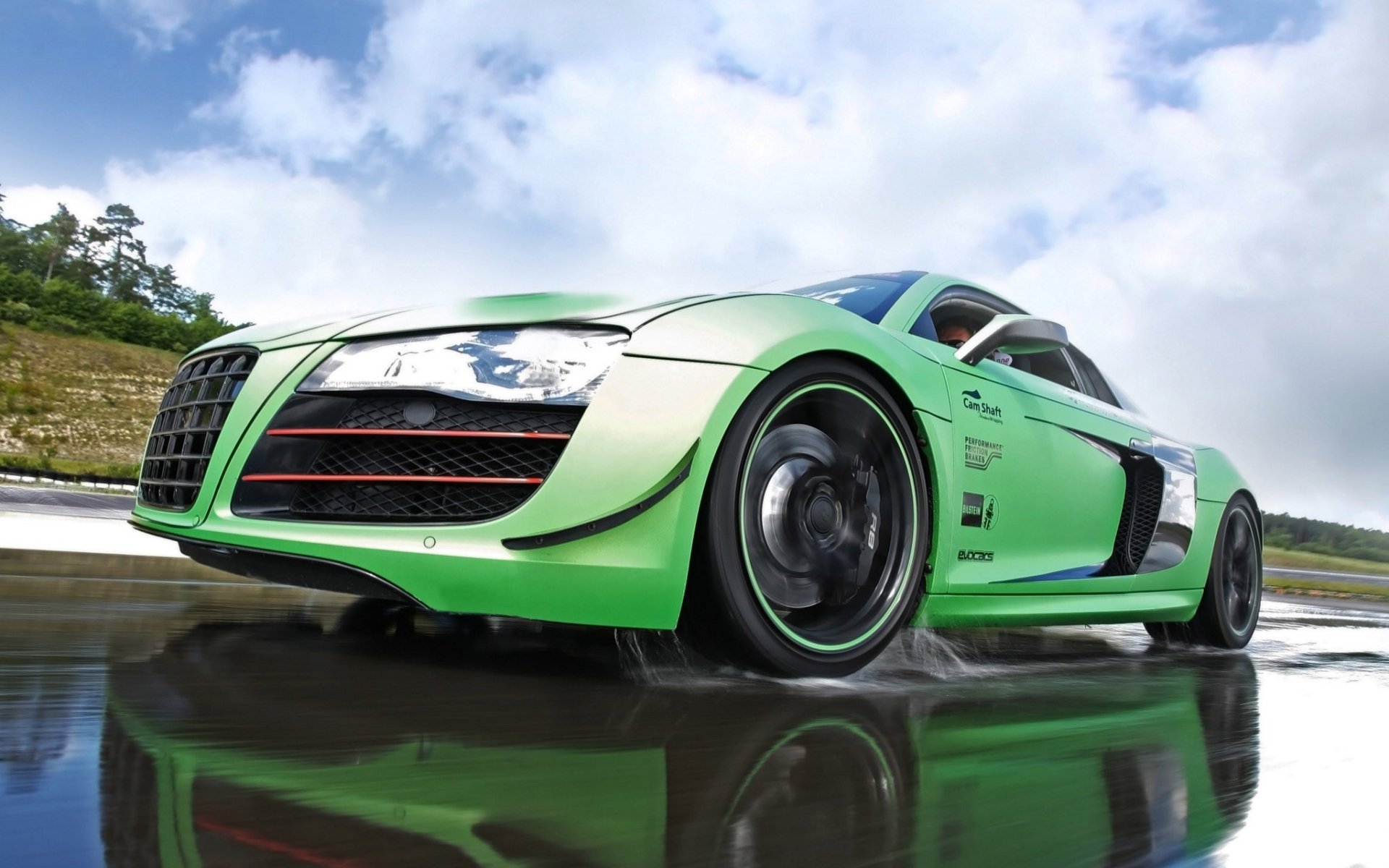 racing one audi r8 v10 p8 b10 supercar peredok.tyuning tuning reflection sky clouds
