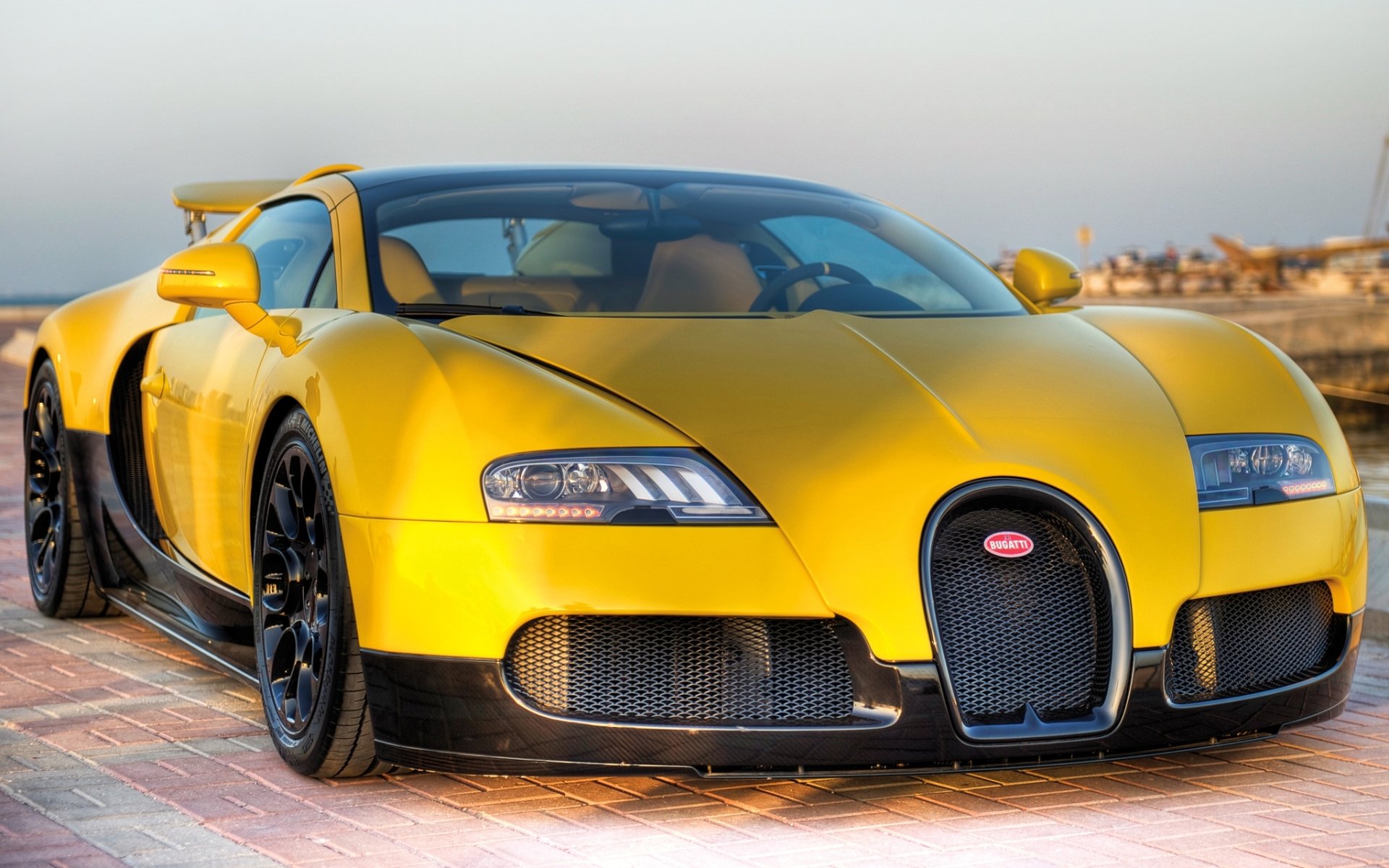 bugatti veyron grand sport roadster qatar supercar spets.versiya front yellow tuning sky