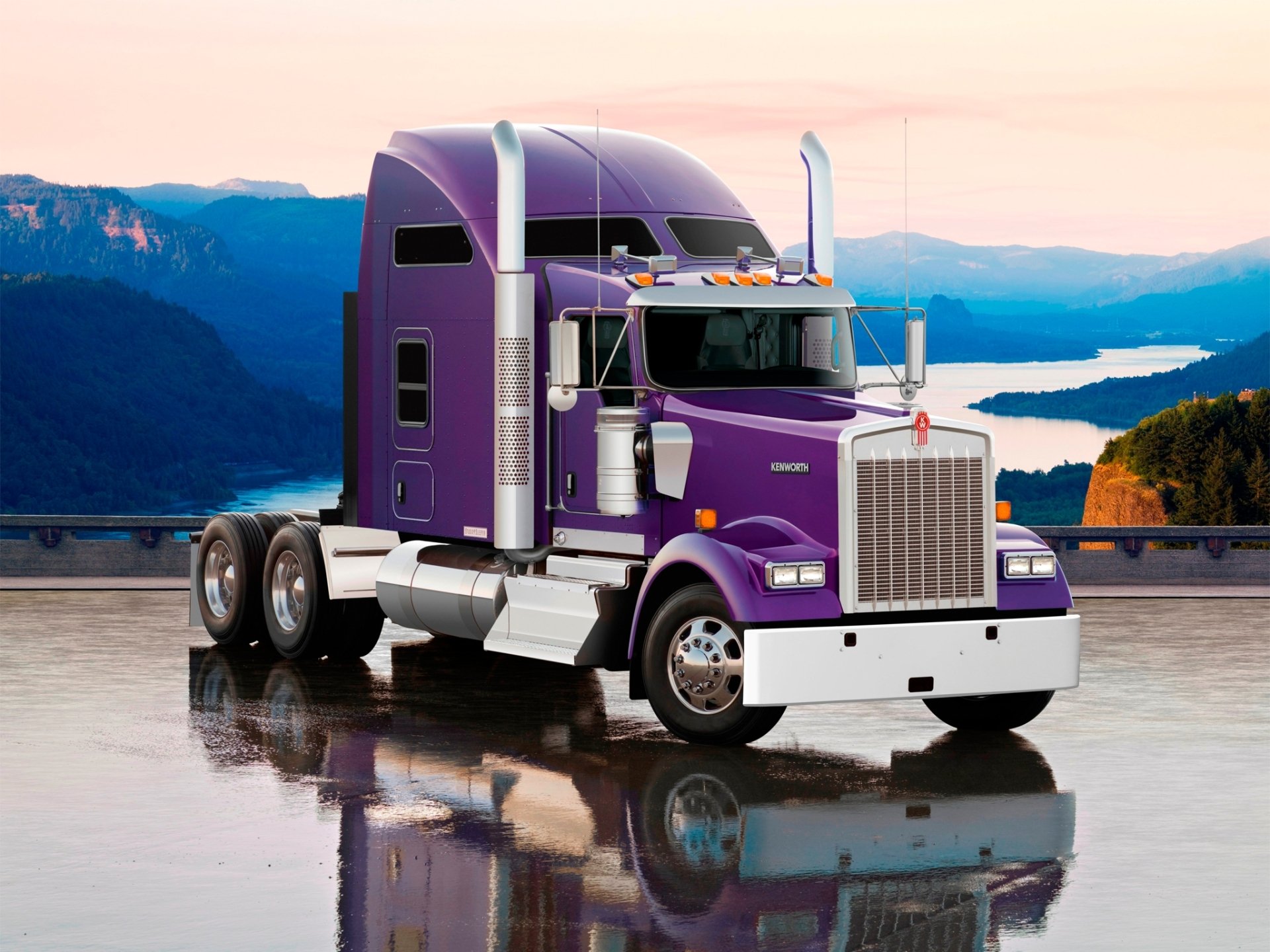 kenworth w900l truck front tracker reflection mountain sky