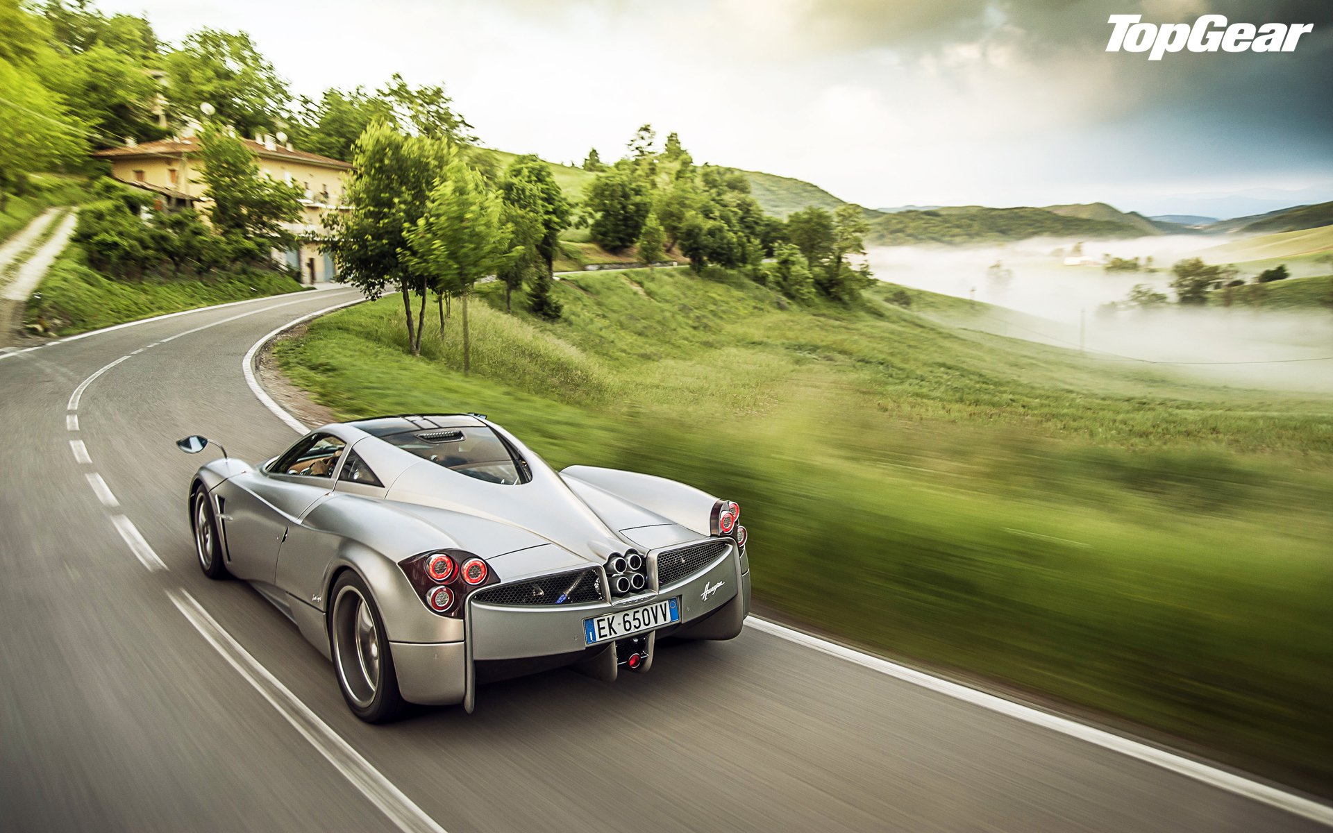 top gear the highest gear the best tv show pagani huayra wyre supercar rear view road tree house background