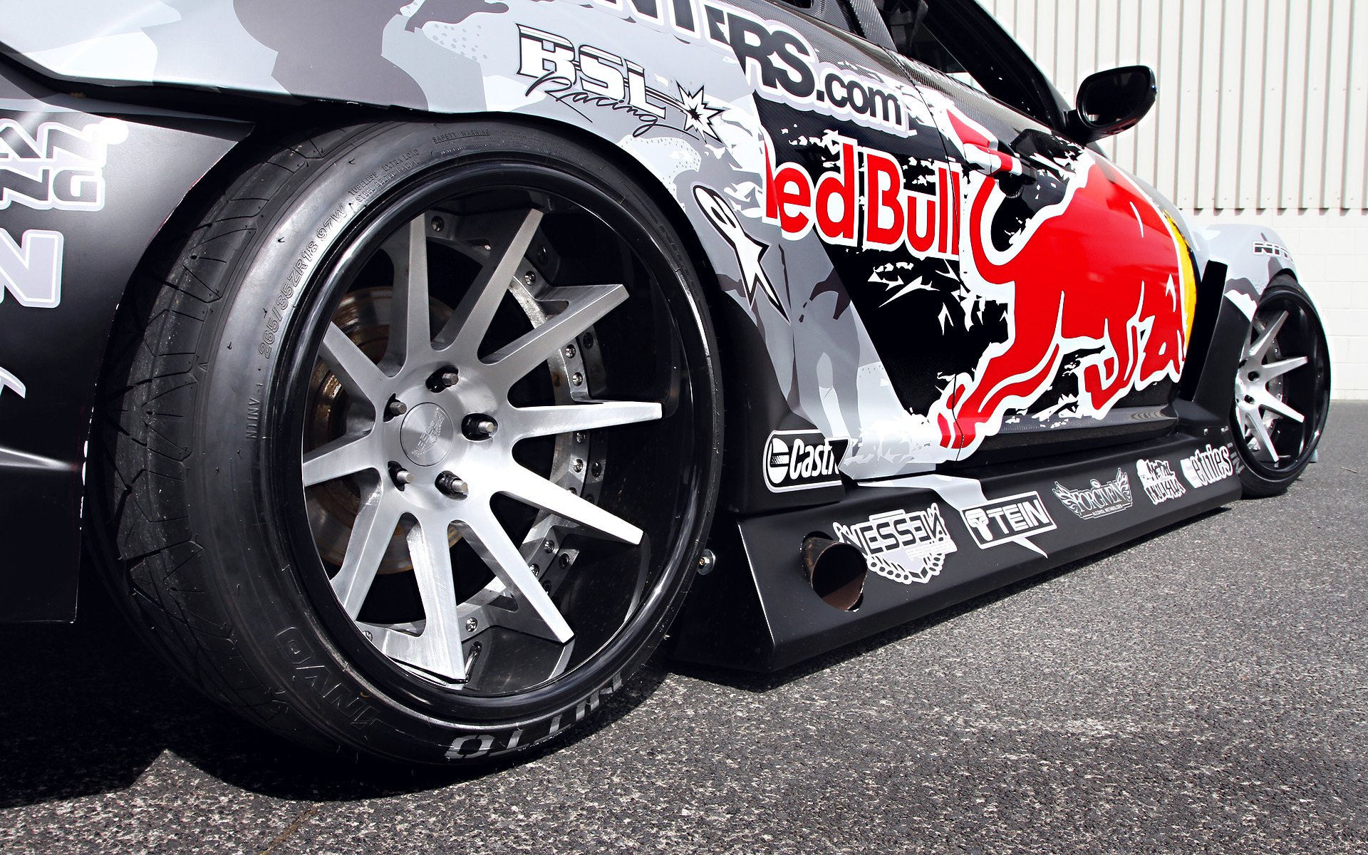 mazda rx-8 drift tuning sportcar team red-bull racing competition widebody spoiler wheels rims exhaust