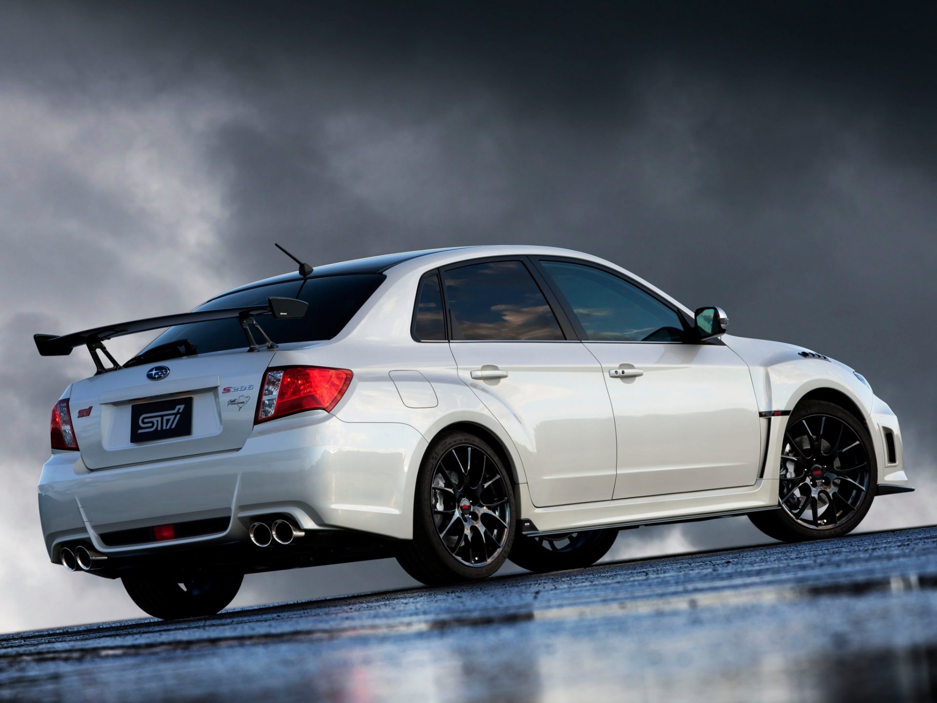 subaru impreza wrx sti s206 nbr challenge package sedan tuning white rear view spoiler wing