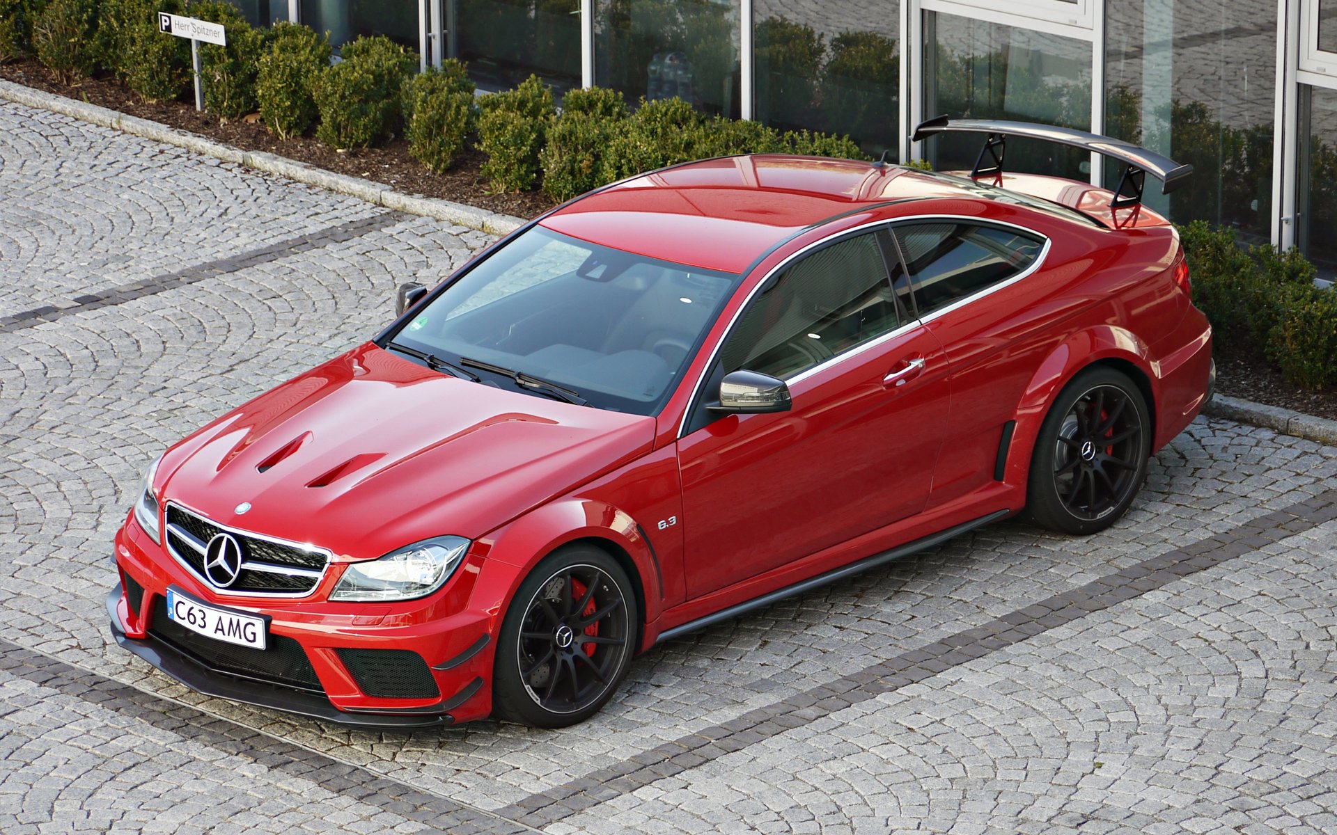 mercedes benz c 63 amg coupe black series mercedes amg coupe red spoiler parking