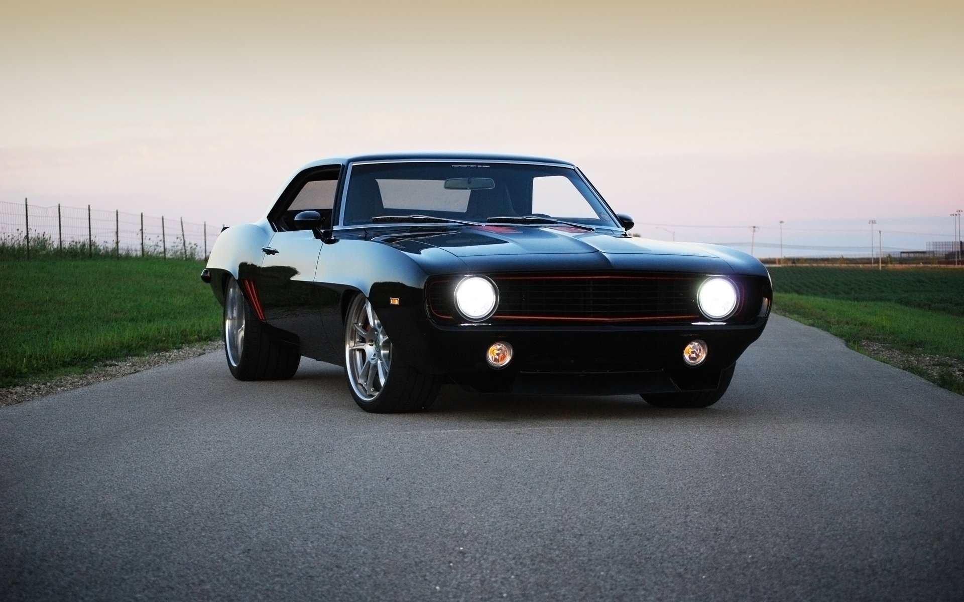 roadster shop chevrolet camaro 1969 coupe front muscle car tuning road sky