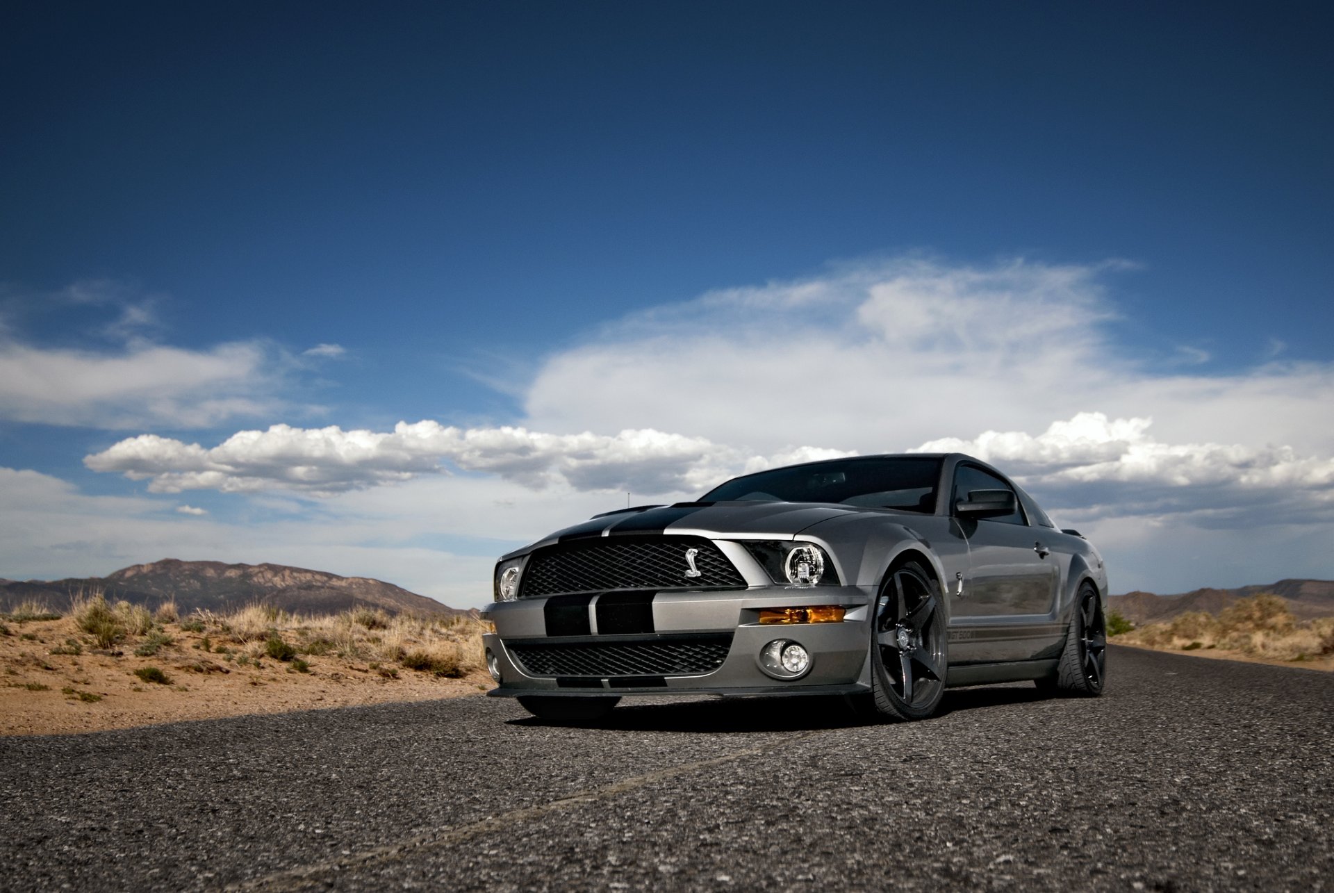 ford mustang shelby gt500 silvery muscle car silver sky clouds