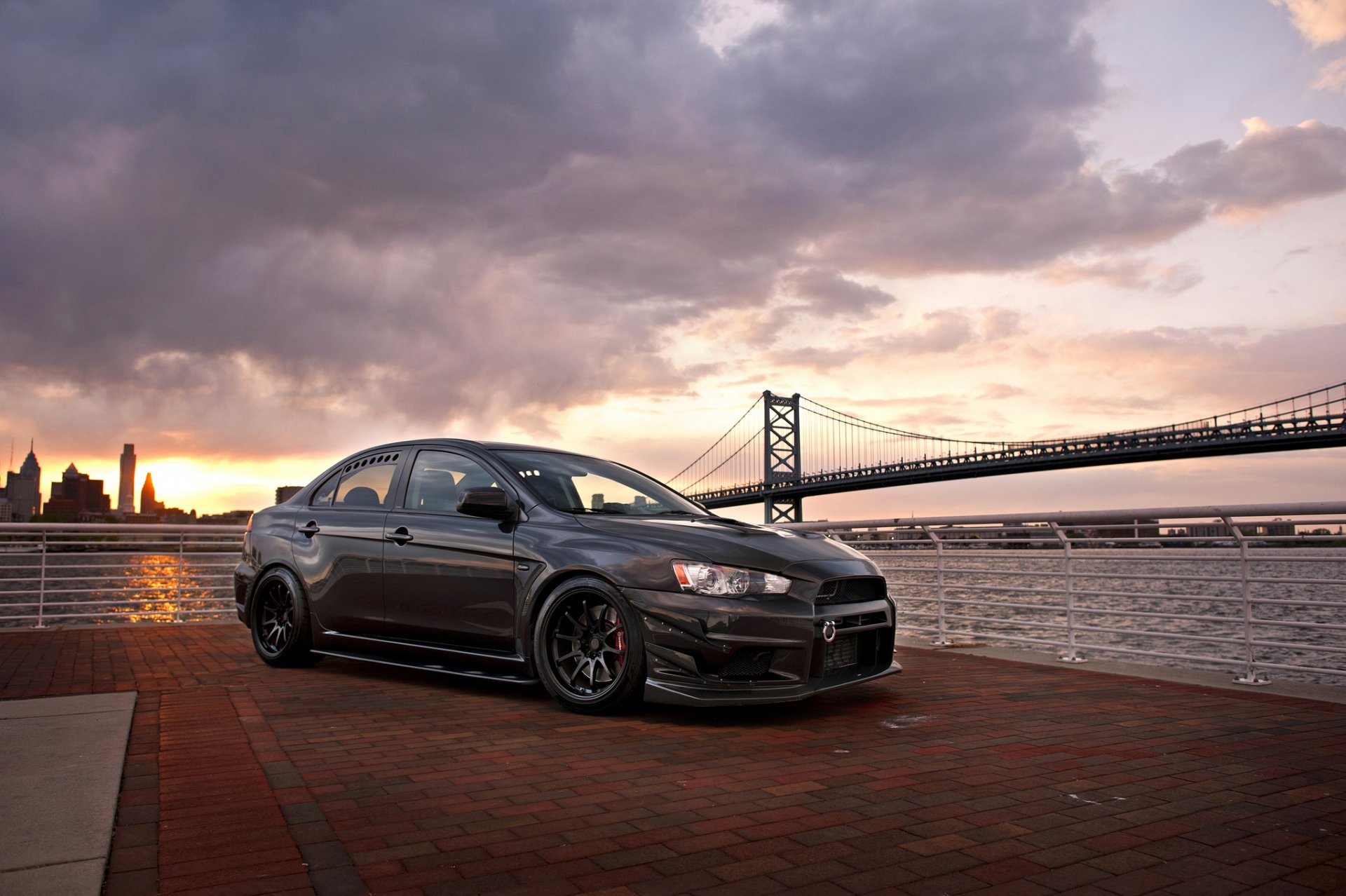 mitsubishi lancer evo tuning town bridge golden gate bridge