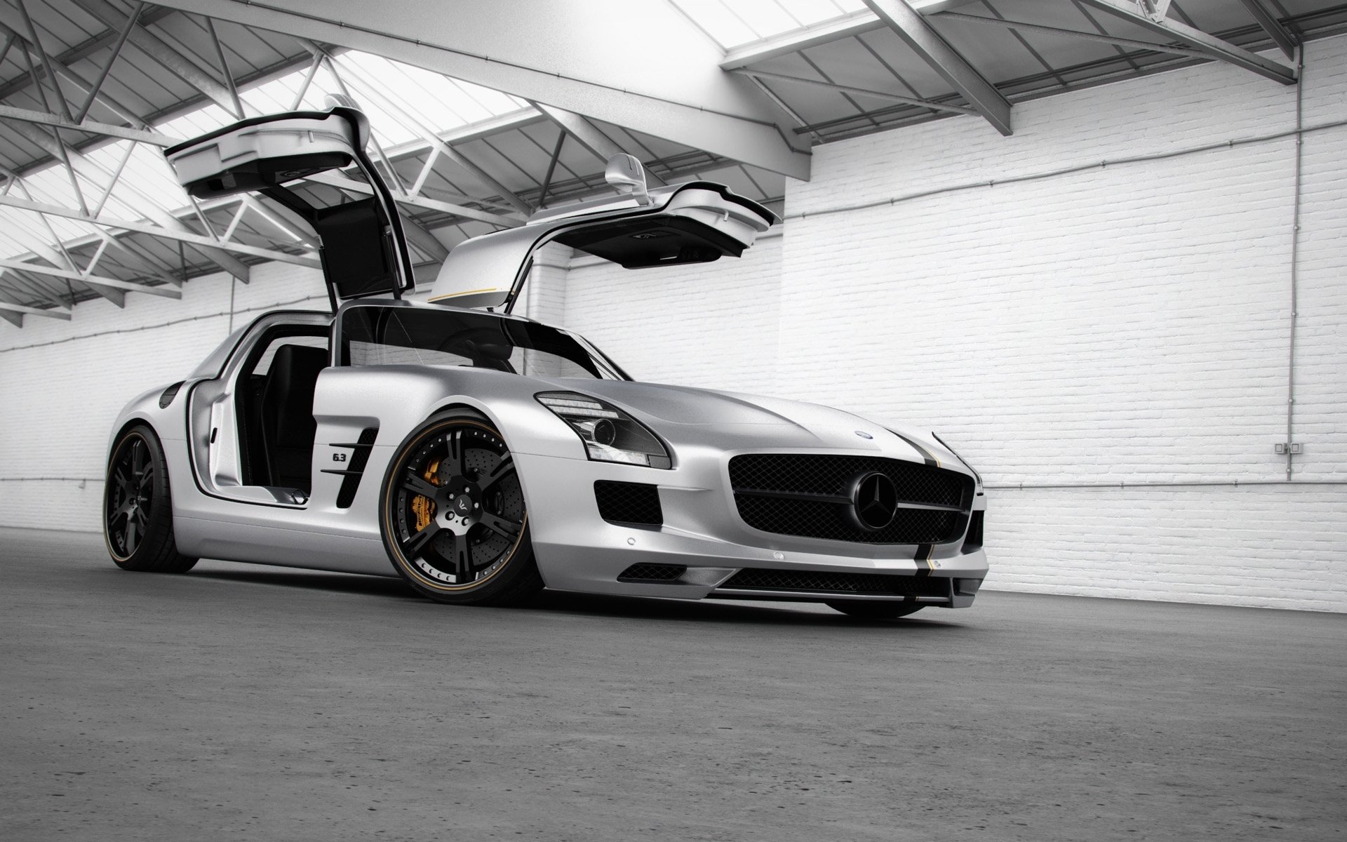 wheelsandmore mercedes-benz sls amg silver wing mercedes supercar silver front tuning doors gull-wing hangar widescreen