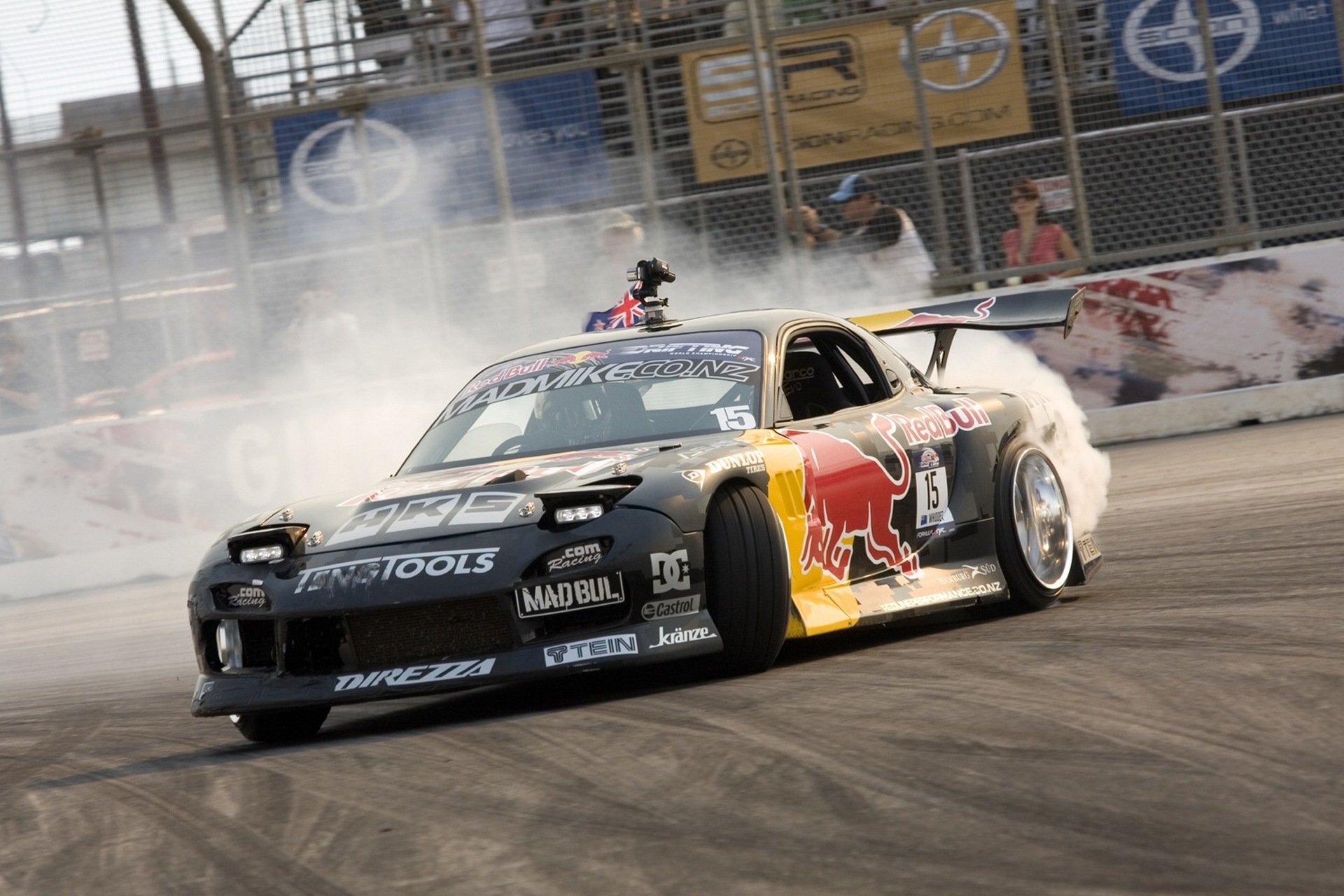 car drift wallpapers mazda rx7 mad mike redbull vehicles red bull tuning