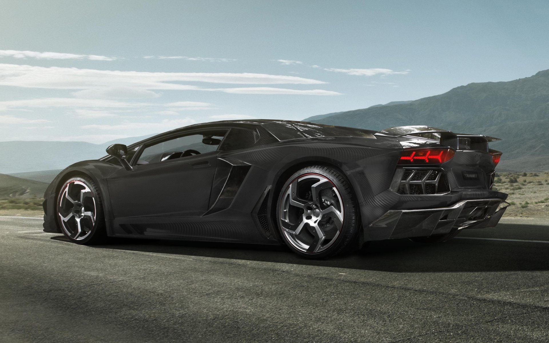mansory lamborghini aventador lp700-4 carbonado supercar rear view tuning carbon sky background