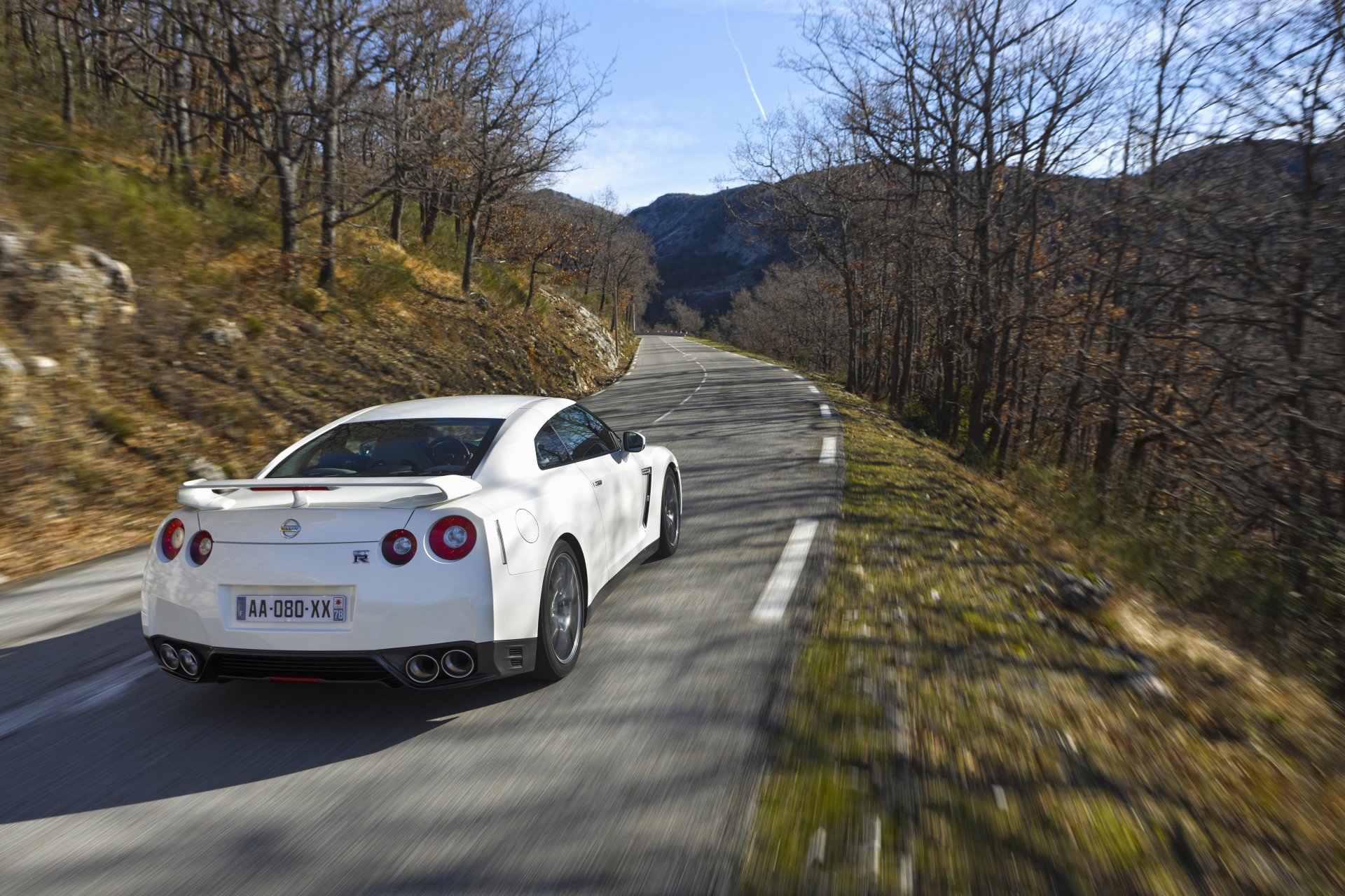 nissan gt-r 2011 nature machine mountain rear view sports car car road forest tree cars wallpaper wallpapers