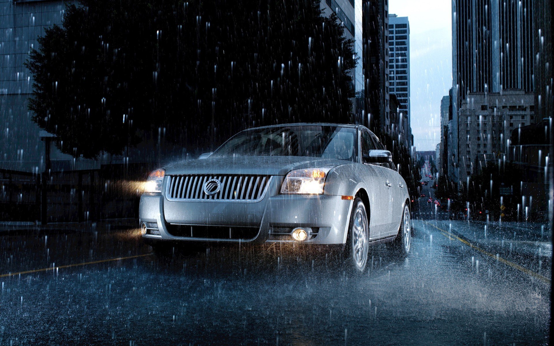 mercury sable rain water drops road city town machinery rain drops