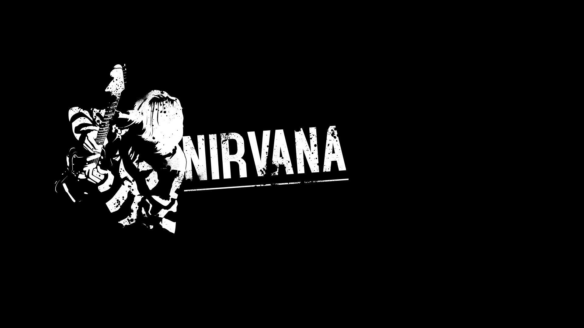Kurt Cobain. Guitar. White on Black