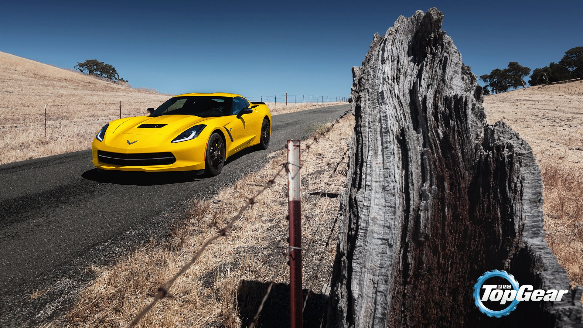 top gear the highest gear the best tv show chevrolet corvette stingray coupe c7 yellow road front