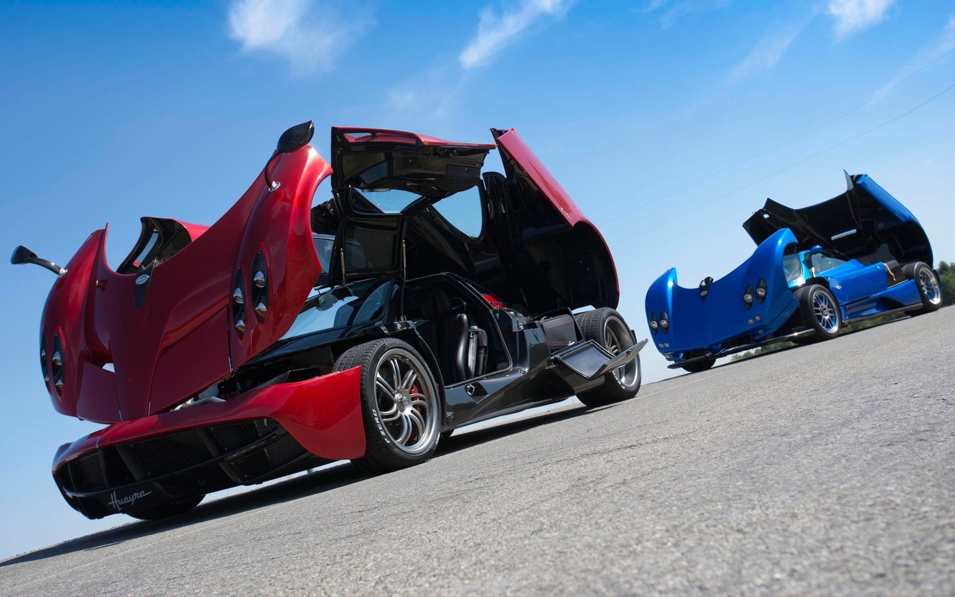 pagani zonda huayra probe wyre supercars red blue front sky